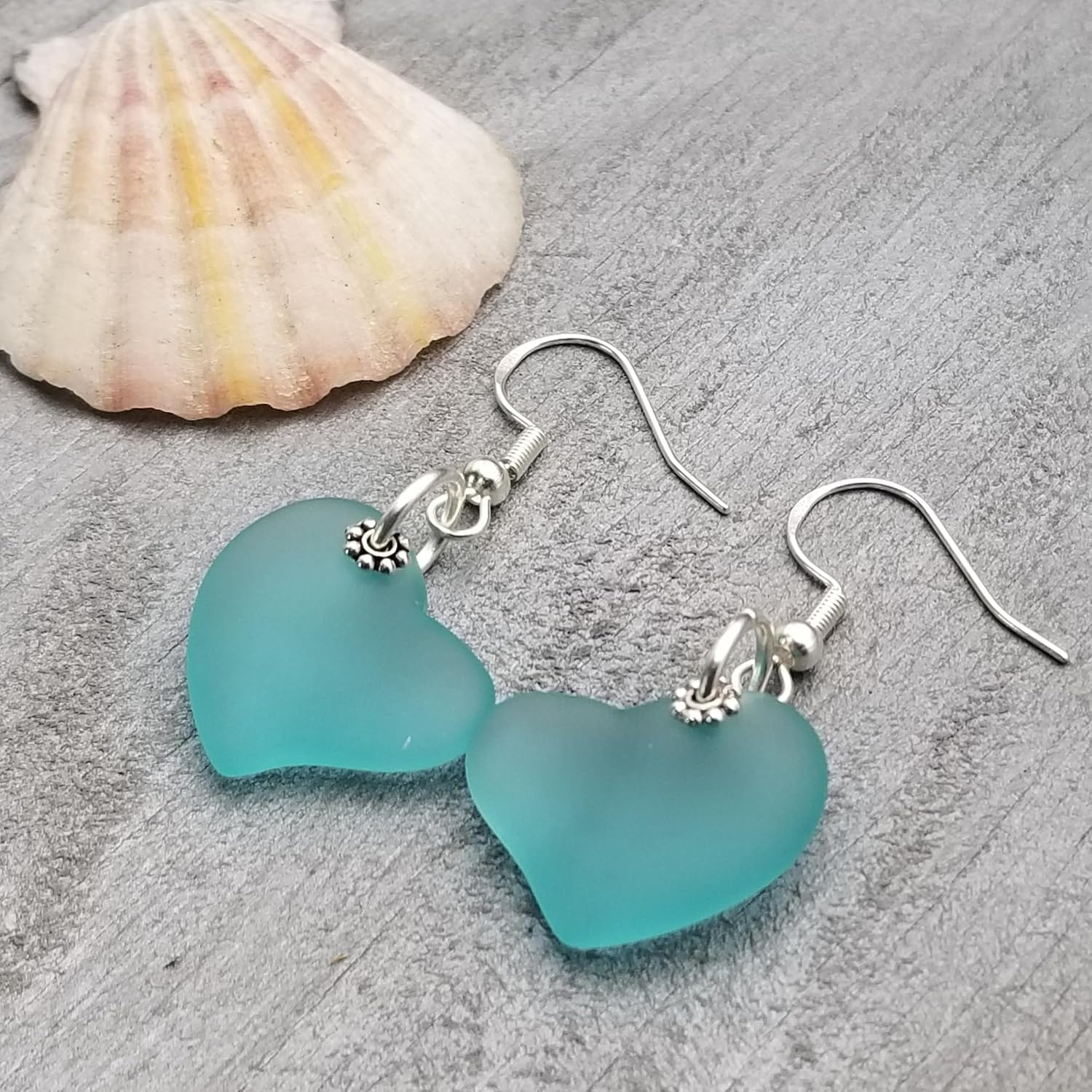 Hawaii Handmade Sea Glass Jewelry, Minimalist "Twin Hearts" Sea Glass Earrings, Birthday Gift for Women, Beach Jewelry