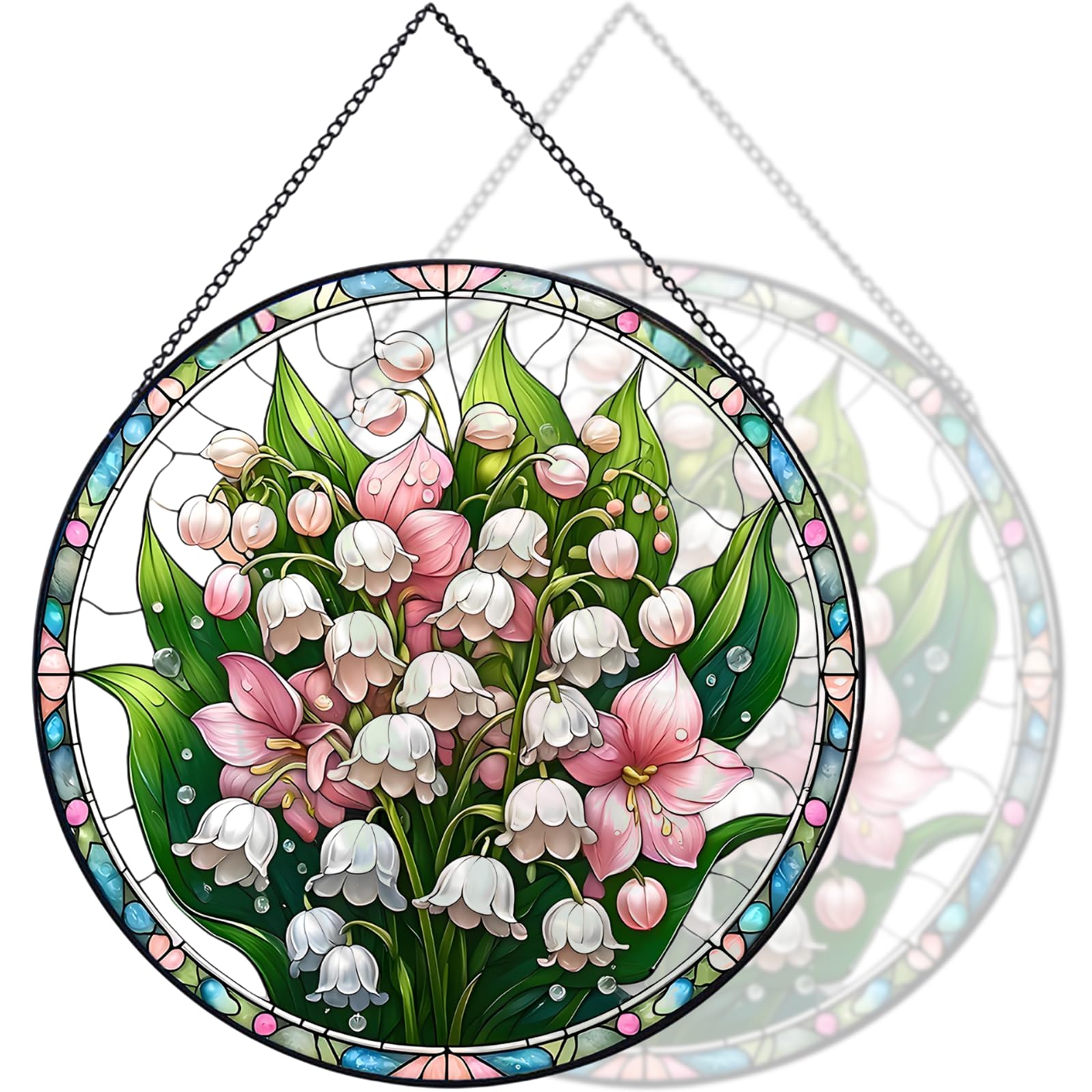 RIVEENY Campanula Stained Glass Window Hangings, Stained Glass Decorations, Flower Suncatcher for Window Decor Bellflower Gifts for Mom 20cm/7.87inch