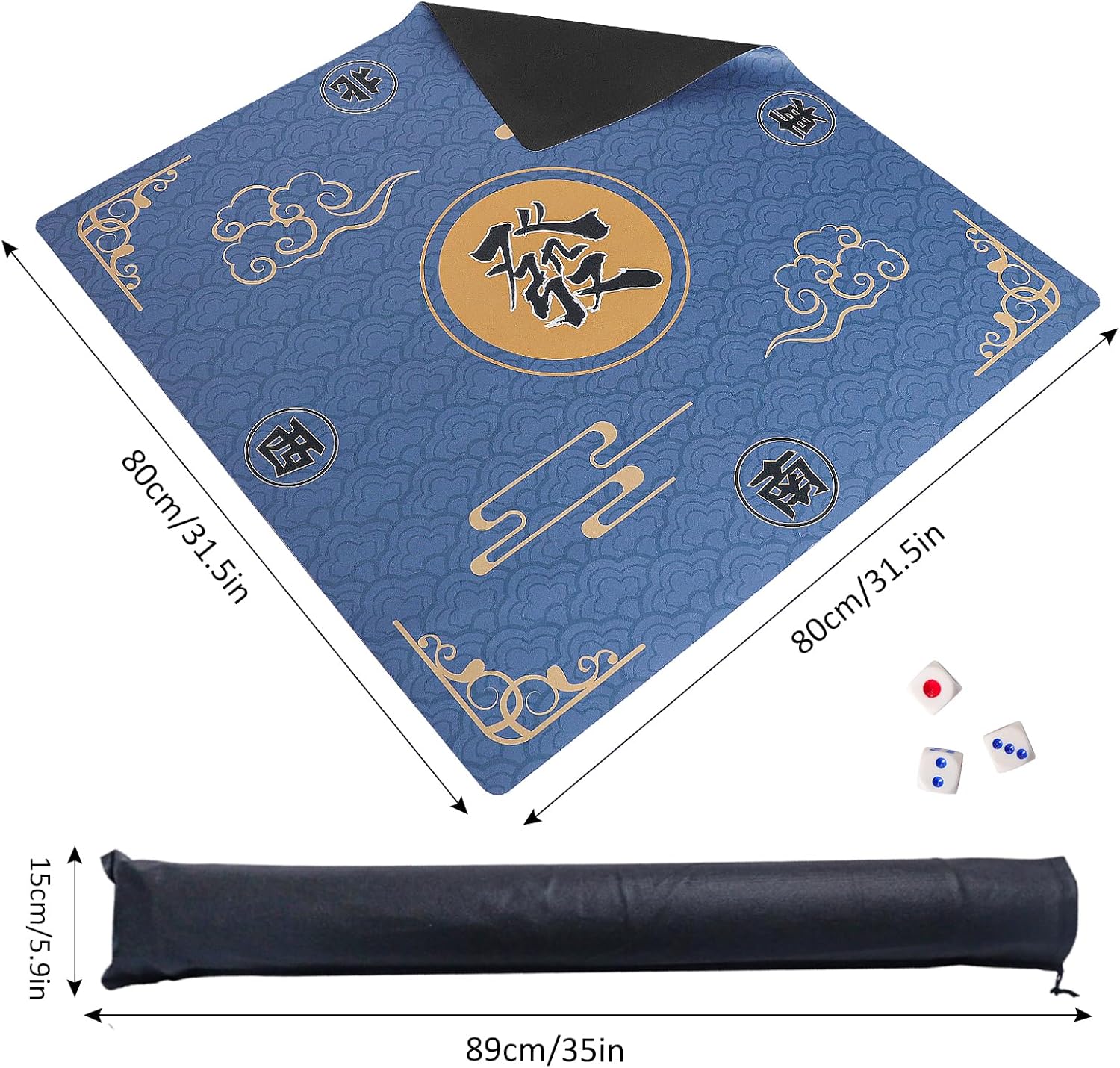 ZGME American Mahjong Set, 166 Tiles, 4 All-in-One Racks with Pushers, Anti-Slip Noise Reduction Mat, Blue, 31.5 x31.5 Inches