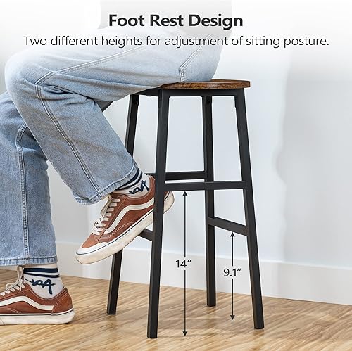 Miniatura 8 de MAHANCRIS Taburetes de bar, juego de 2 sillas redondas de bar con reposapiés, taburetes de bar de cocina de desayuno de 24.4 pulgadas, taburetes de