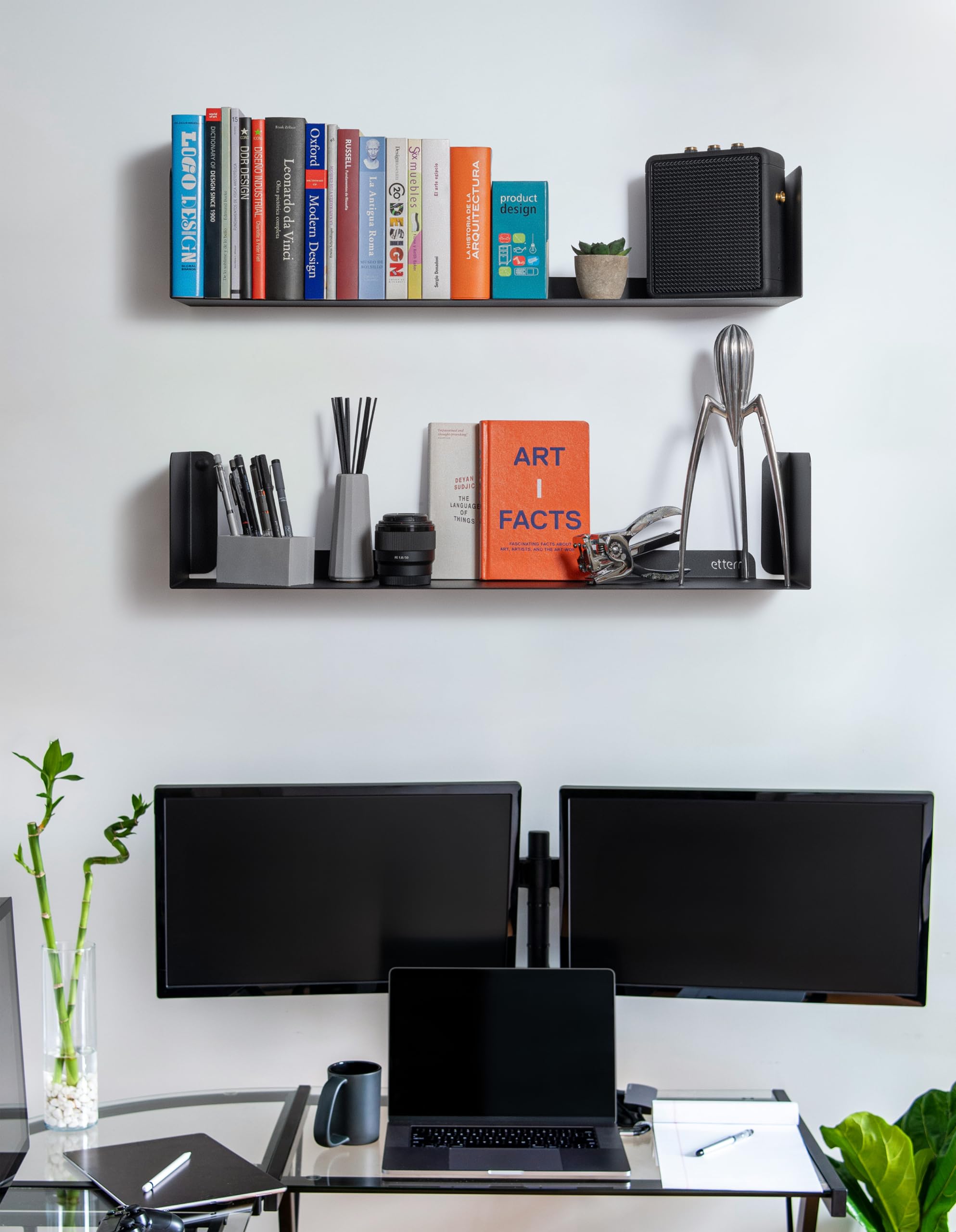 Lot 2 Etagere Murale Noir | 70x15 cm | 100% Acier | Fabriqué en Europe | Bibliothèque Murale | Etagere Noir | Etagere Murale Cuisine | Etagere Plante | Etagere Rangement Murale