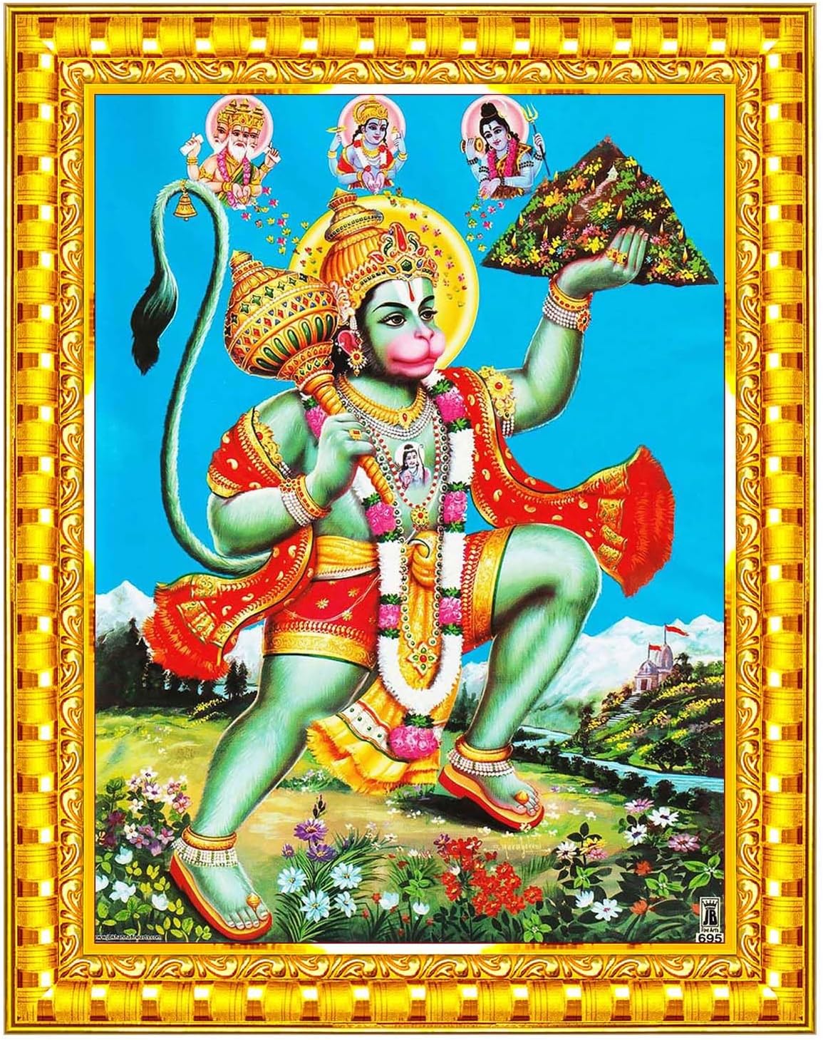 Pavan Photo Laminations Lord Hanuman Ji Hanumanji Jai Bajrangbali Wall Painting Framed Home Decor (Wood,Matte,Gold,Small Size,6 x 8 Inch) R769S