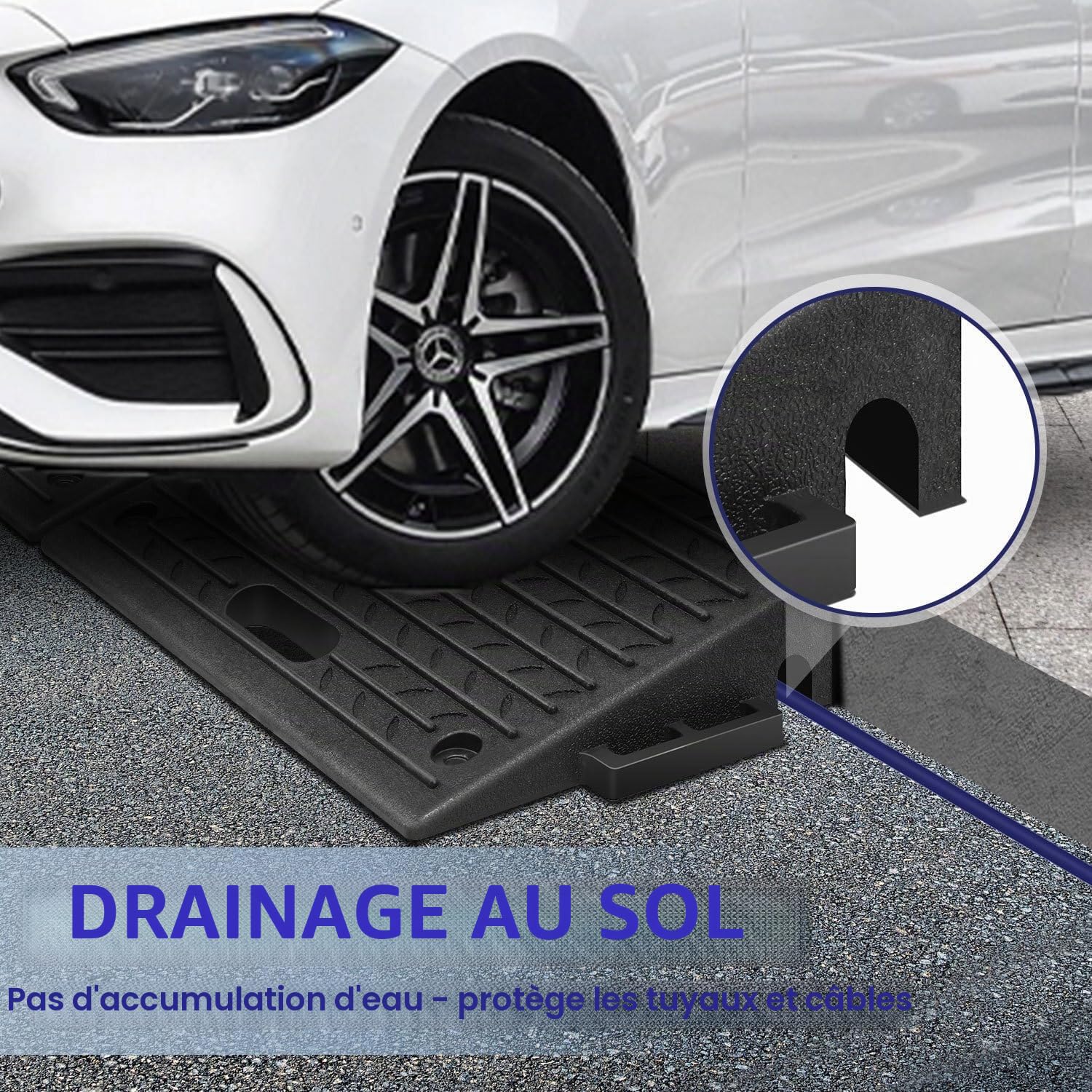 Fiqops Lot de 2 rampes de trottoir en caoutchouc - 10 cm de haut - Portable - 50 x 32 x 10 cm - Pour trottoirs, fauteuil roulant, voiture profonde - Avec poignée