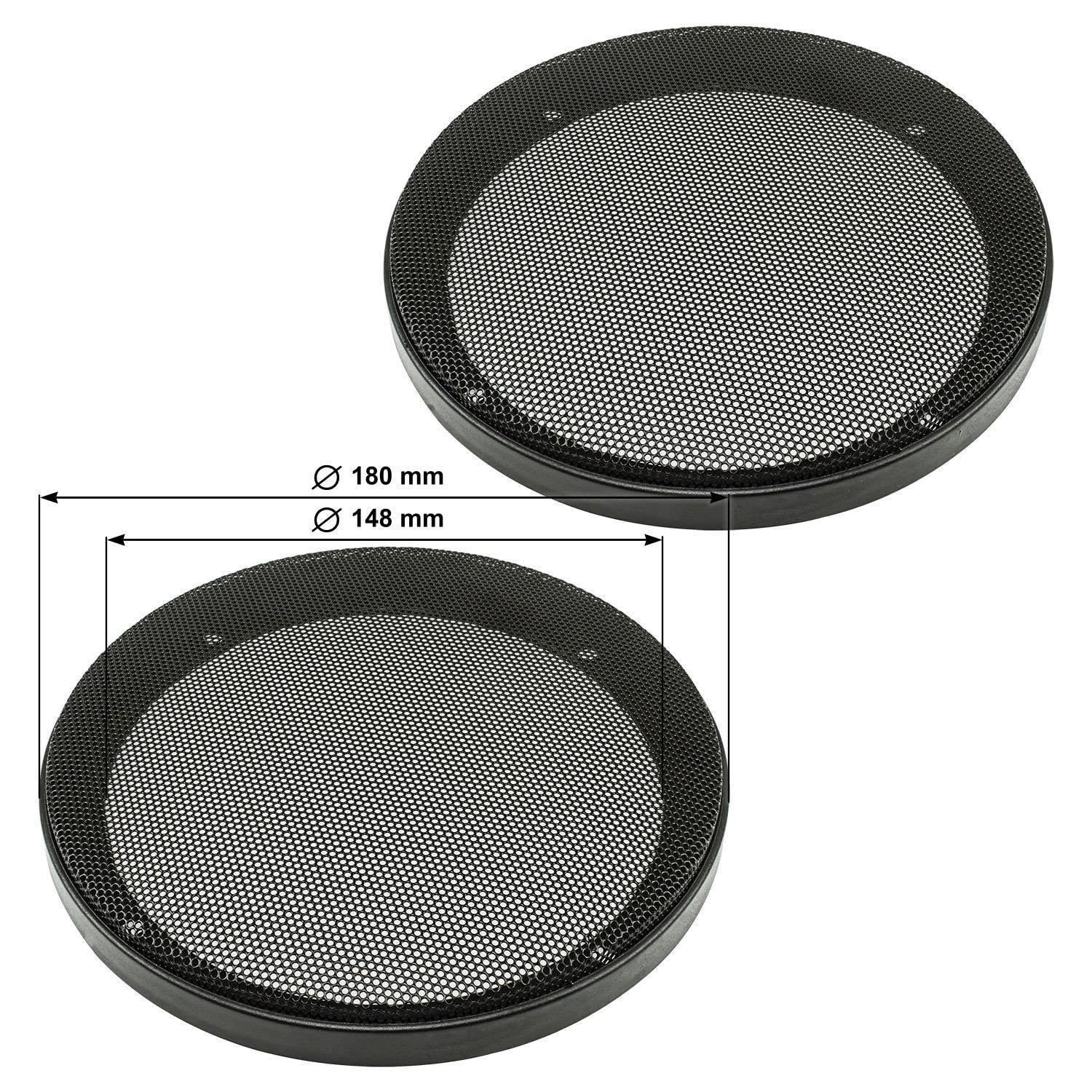 tomzz Audio 2800-002 Griglia dell'altoparlante per altoparlante 165mm DIN anello di plastica nero in 2 pezzi con set di griglie in metallo