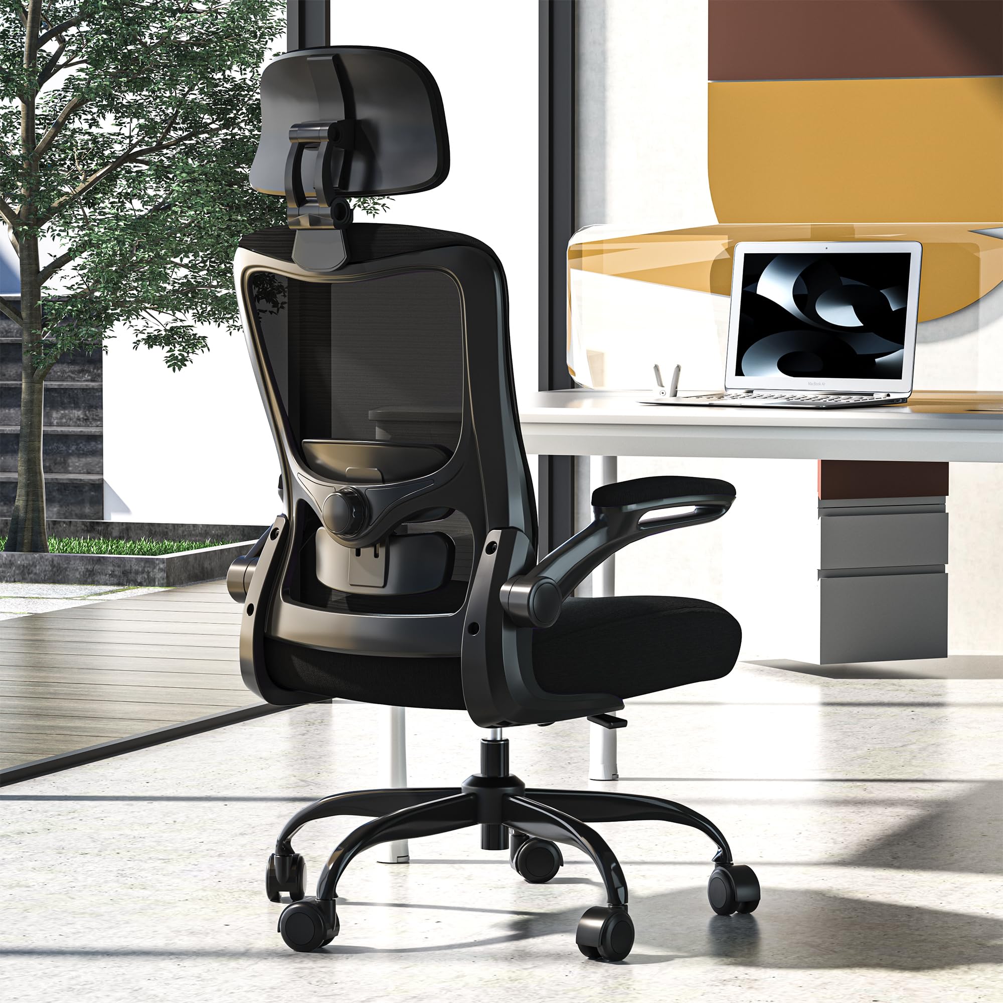 Photo 1 of Zeonsit Ergonomic Office Chair, High Back Mesh Desk Chair with Adjustable Lumbar Support & Headrest, Flip-up Armrest, Computer Task Chairs for Home and Executive Office (B-Black)