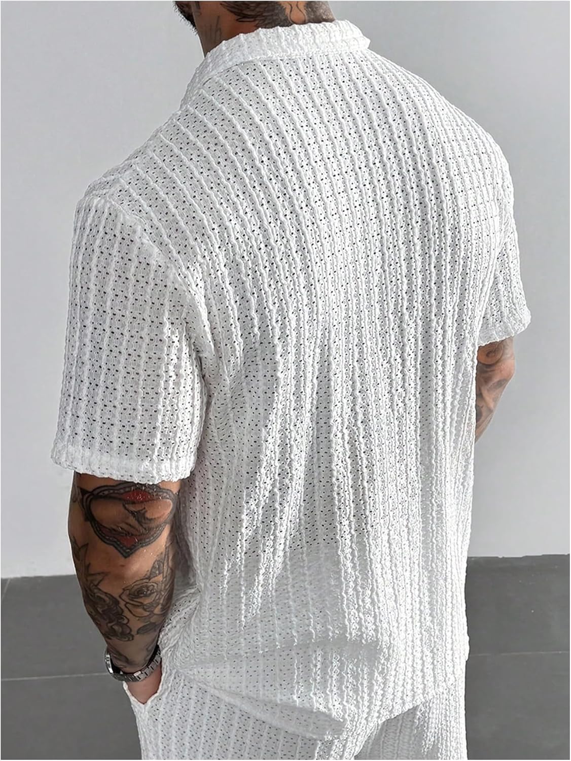 SOLY HUX Men's Textured Button Down Shirt Short Sleeve Collared Hollow Out Beach Vacation Summer Casual Shirts - Image 2