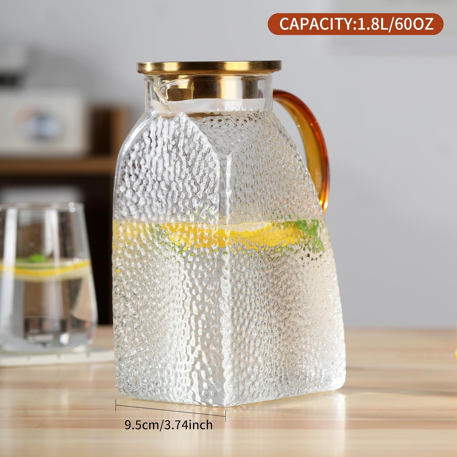 Glass Water Pitcher With Lid,1.8 Liter 63 OZ Glass Water Jug, Fridge-friendly iced tea pitcher, keeps out smells, heat-resistant glass pitcher with lid and spout - Image 2