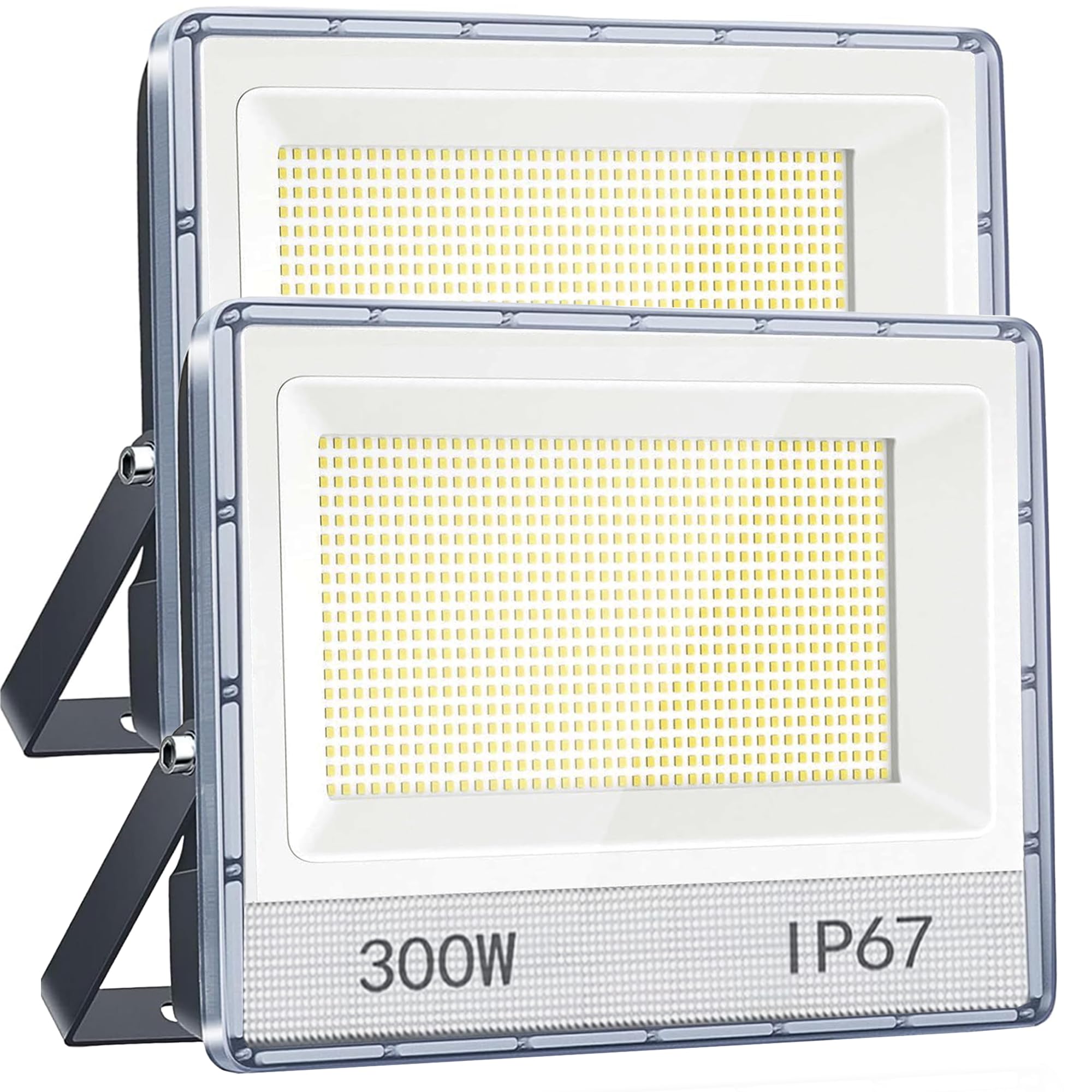 Faro LED 300W da Esterno Bianco Freddo, 2 Pezzi | Potente Faretto LED Esterno 6500K, IP67 Impermeabile Faretti LED, Fari LED per Garage, Cortile, Campo Sportivo, Parcheggio
