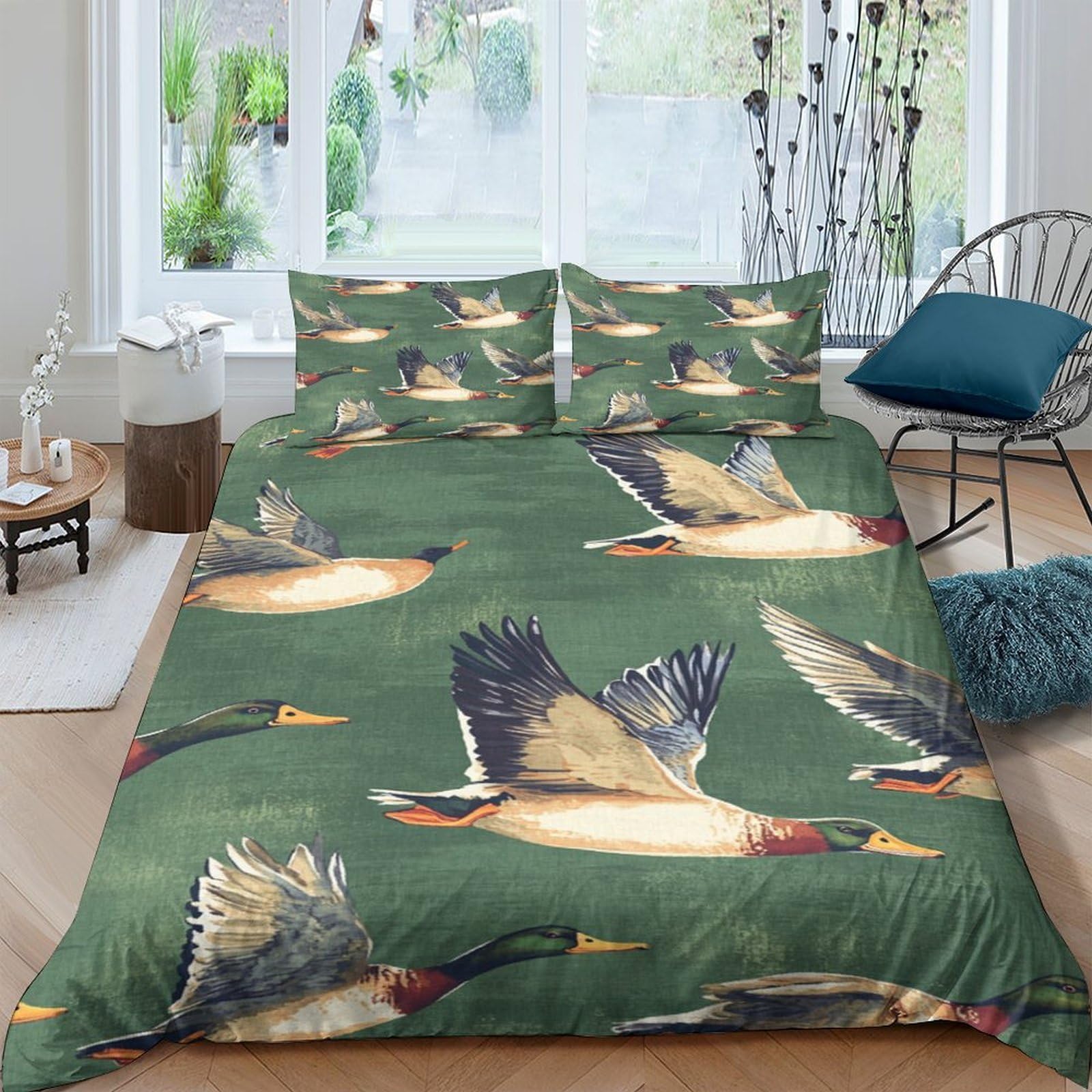 Ctjqhvkz Style-1 3D Printed Flying Crane Fitted Sheet Microfiber Green Forest Bird Mattress Cover For Bedroom Guest Room Home Use Single（135X200cm）