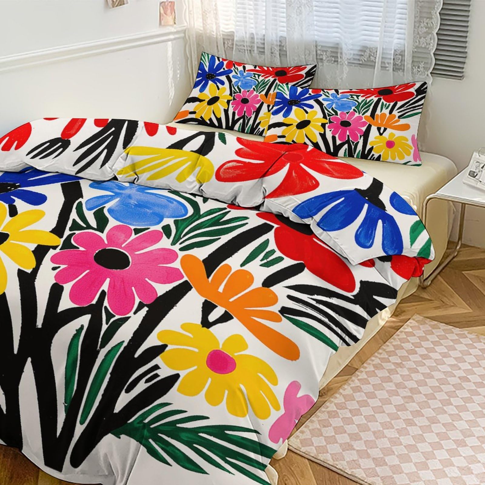 Parure de lit réversible double en microfibre douce et légère avec 2 taies d'oreiller