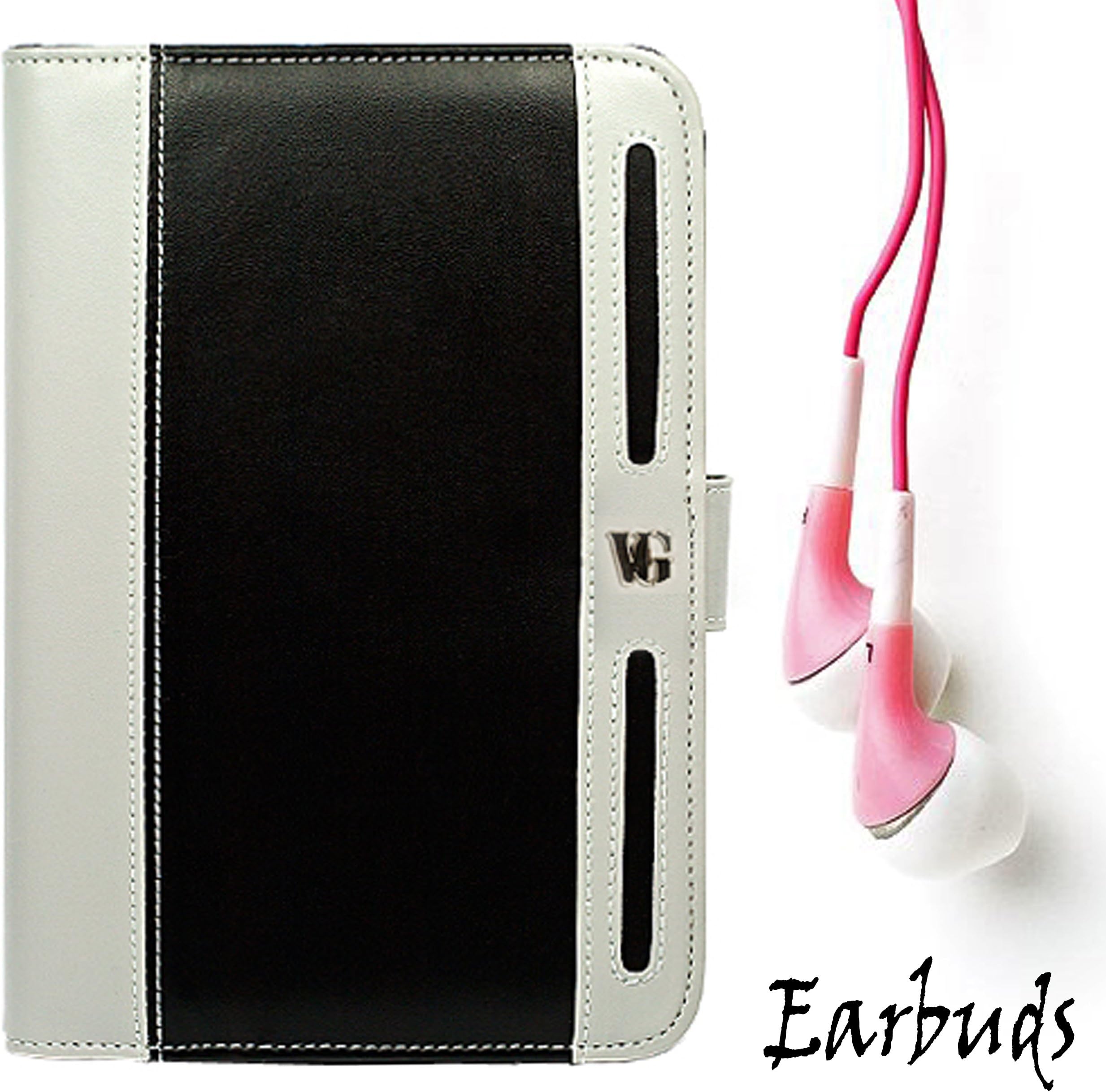 Black White Design Protective Slim and Durable Professional Faux Leather Executive Portfolio Cover Carrying Case For Kindle Fire Full Color 7 inch Multi touch Display, Wi Fi and Earbuds