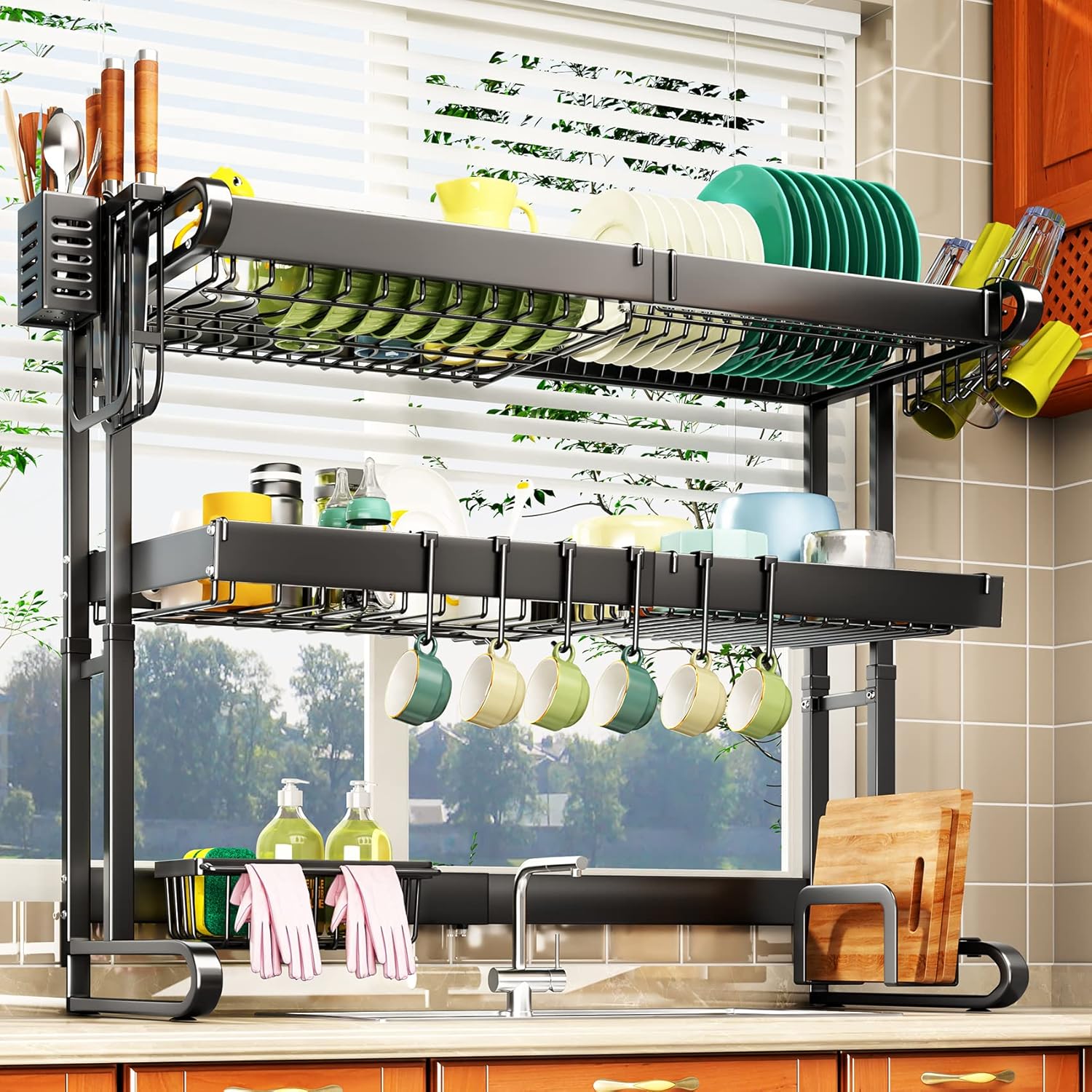 Over The Sink Dish Drainer Drying Rack, 3 Tier Adjustable