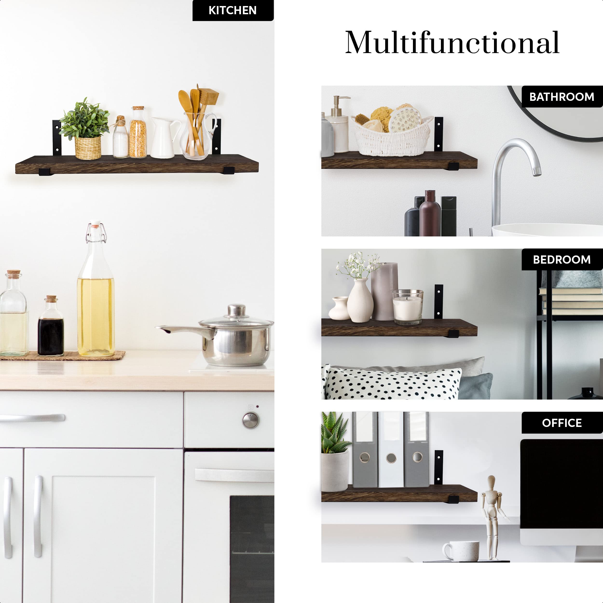 Joiishom Set Di 3 Mensole Angolari Da Parete, In Legno Rustico