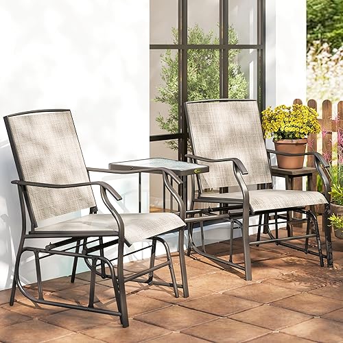 Miniatura 9 de Outsunny Sillas planeadoras para exteriores con mesa auxiliar, mecedora de 2 asientos para patio, sofá biplaza con correa transpirable para patio