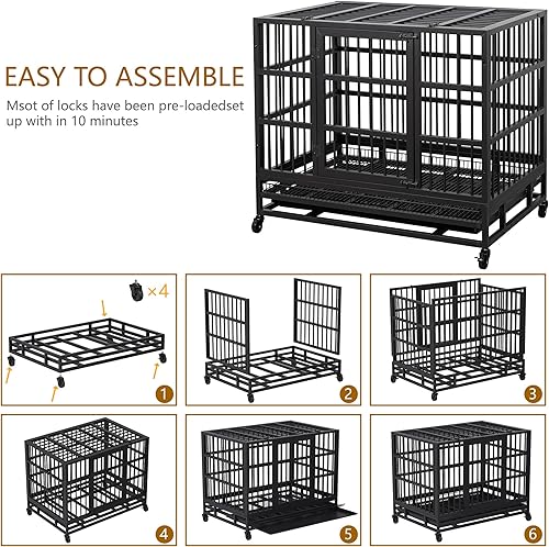 Miniatura 5 de JY QAQA - Jaula para perros de 4838 pulgadas, resistente e indestructible, doble puerta, a prueba de escape, jaula de metal mejorada para mascotas,