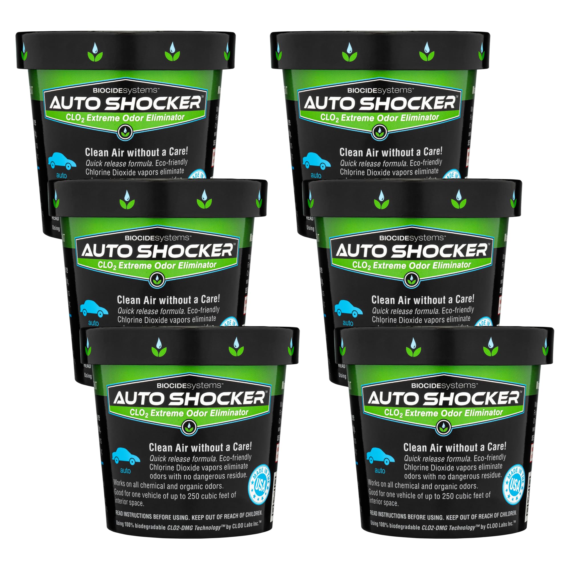 Auto Shocker Strong Car Odor Eliminator, Eco-Friendly ClO2 Odor Remover for Tough Odors in Vehicle Interiors, Up to 250 Cubic Feet (6-Pack)