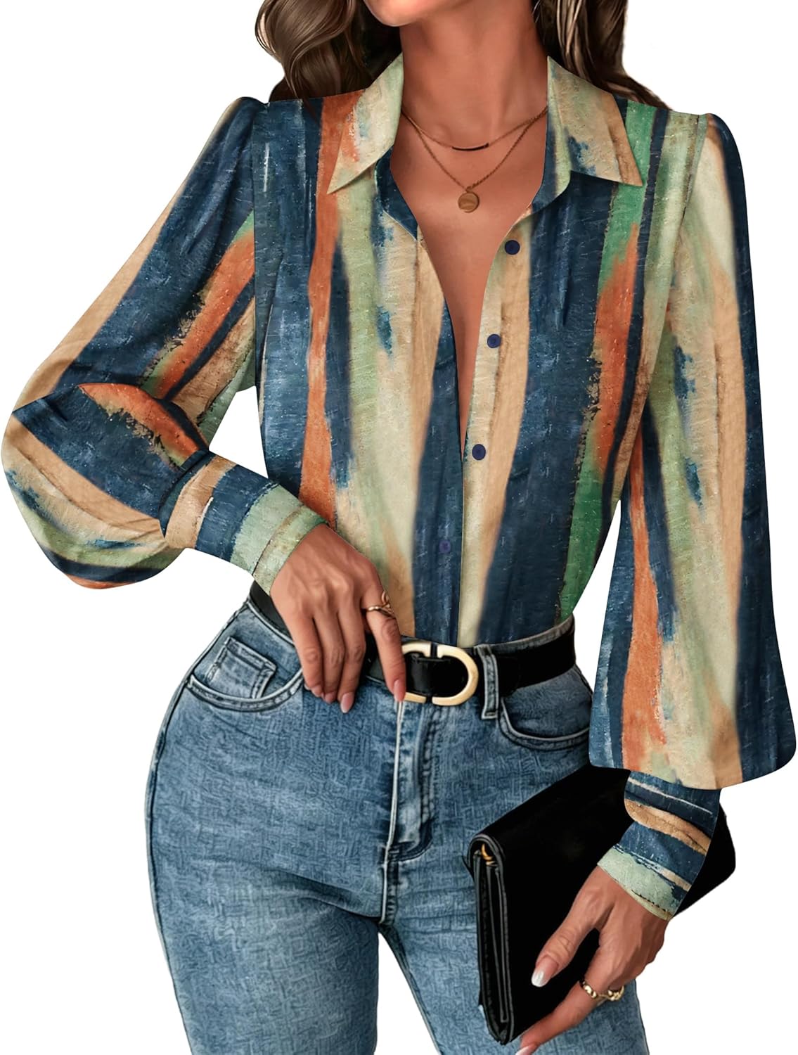 Zeagoo Women Button Down Shirts Lantern Long Sleeve Tops Business Casual Chiffon Blouses Trendy Work Clothes