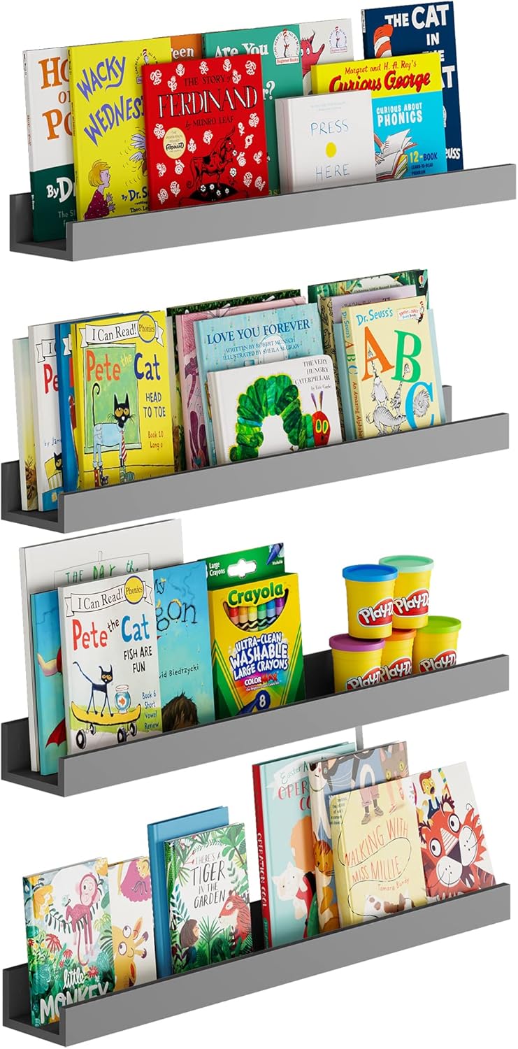 Wallniture Denver Kids Bookshelf Nursery Book Shelves Picture Ledges 34" Floating