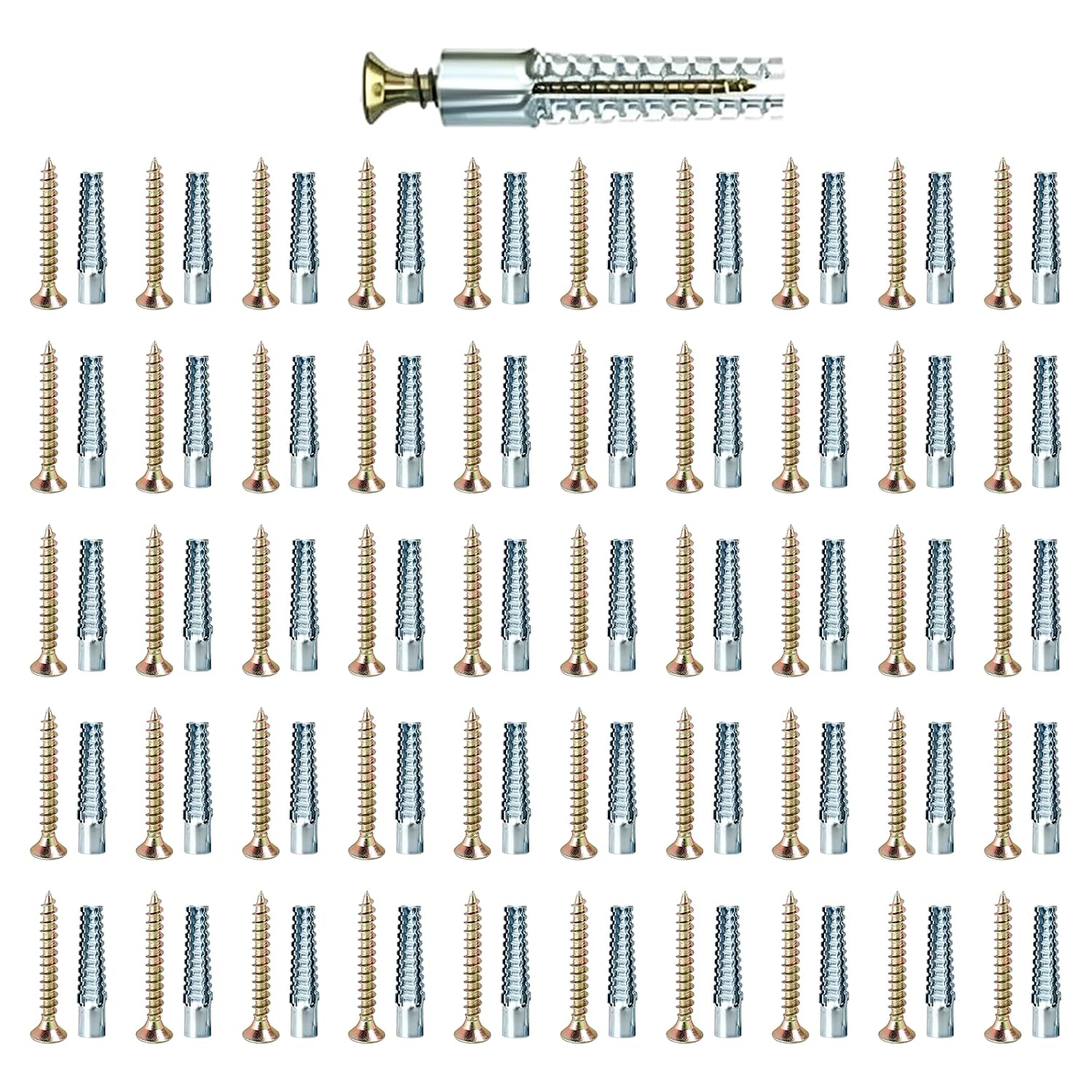 50 Sets Self Drilling Drywall Anchors Assortment Kit, 8MM Zinc Plated Heavy Duty Expansion Wall Anchors with Screws, Hardware for Drywall Concrete Brick Anchors and Wooden Wall