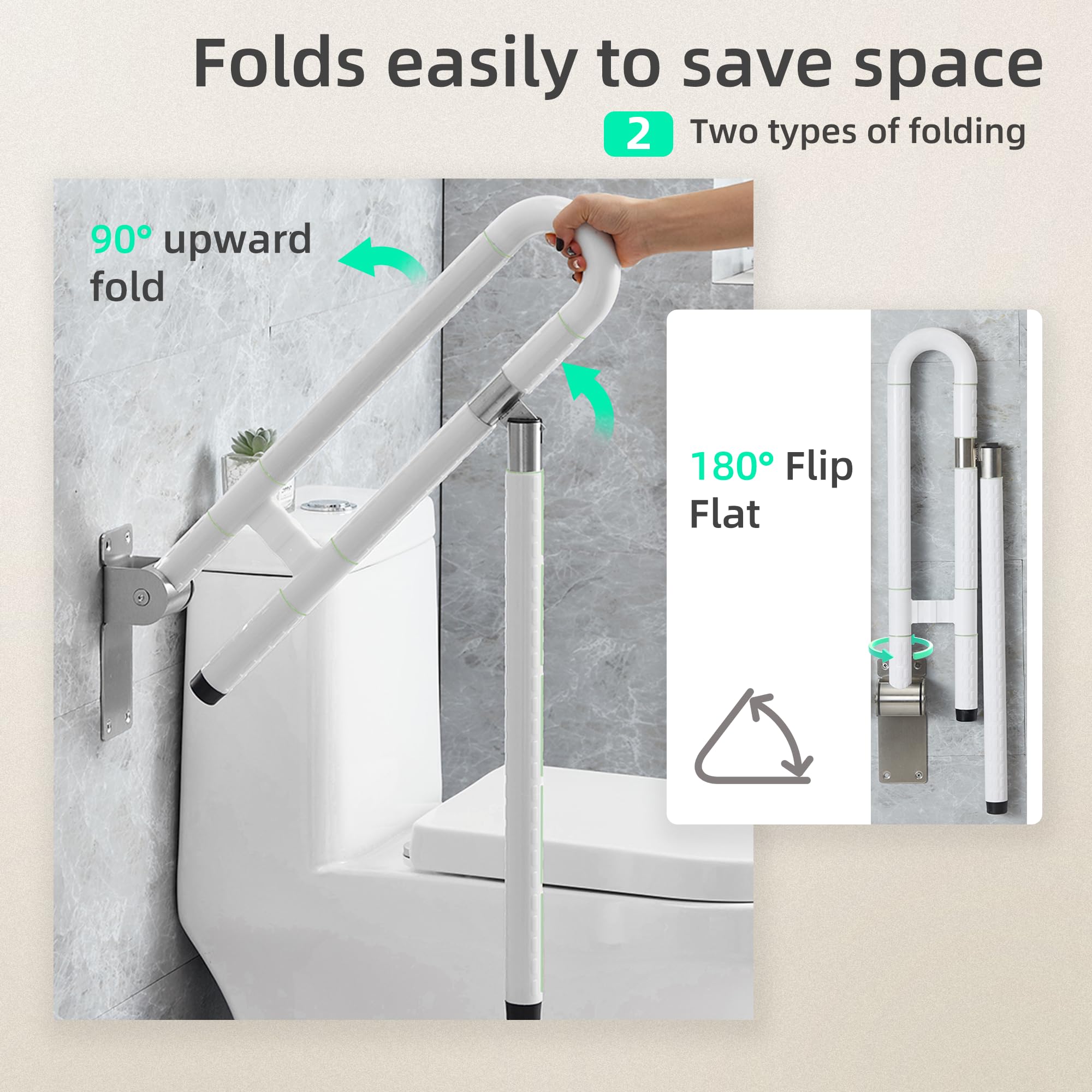 Barra Baño Minusválido,Agarrador Ducha Personas Mayores,barra antideslizante para el inodoro,Abatible Asa de Seguridad para Baño,Acero Inoxidable,Soporta Hasta 300 kg