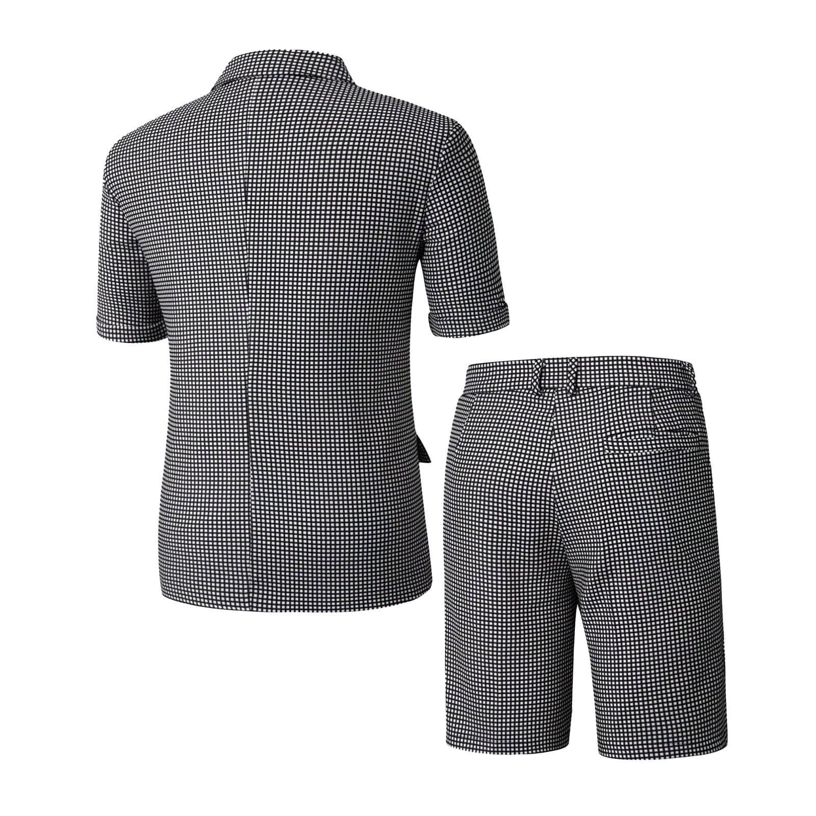 Generisch Tuta estiva da uomo a quadri, a maniche corte, giacca e pantaloncini, abbigliamento moderno, per il tempo libero, business, casual, estivo, set da uomo, leggero, a quadretti, set da lavoro