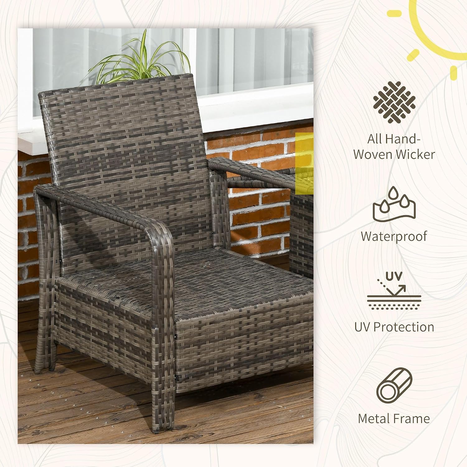 3-Piece Patio Furniture Set with Storage Table and Cushioned Chairs