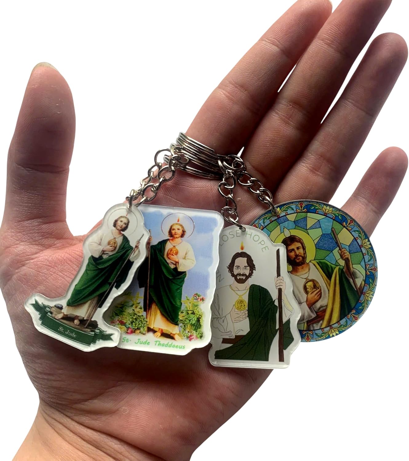 (4 PCS) Saint Jude Thaddeus Keychain, St Jude Thaddeus Pray For Us, Catholic Christian Keychain 2.5 inch - Image 3