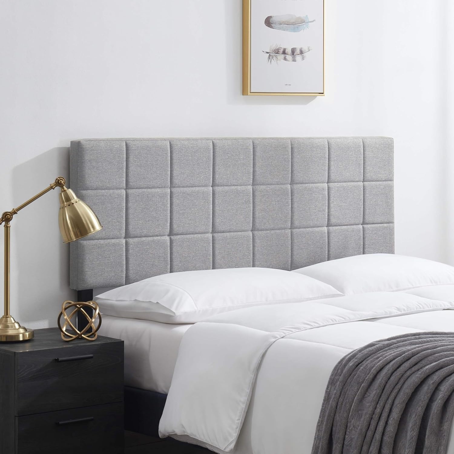 Nestl King Headboard, Square Tufted Linen King Size Headboard Only, Upholstered Headboard King Size, Bed Frame Mounted King Bed Headboard, Adjustable Height 34” to 42”, Modern Headboards, Silver