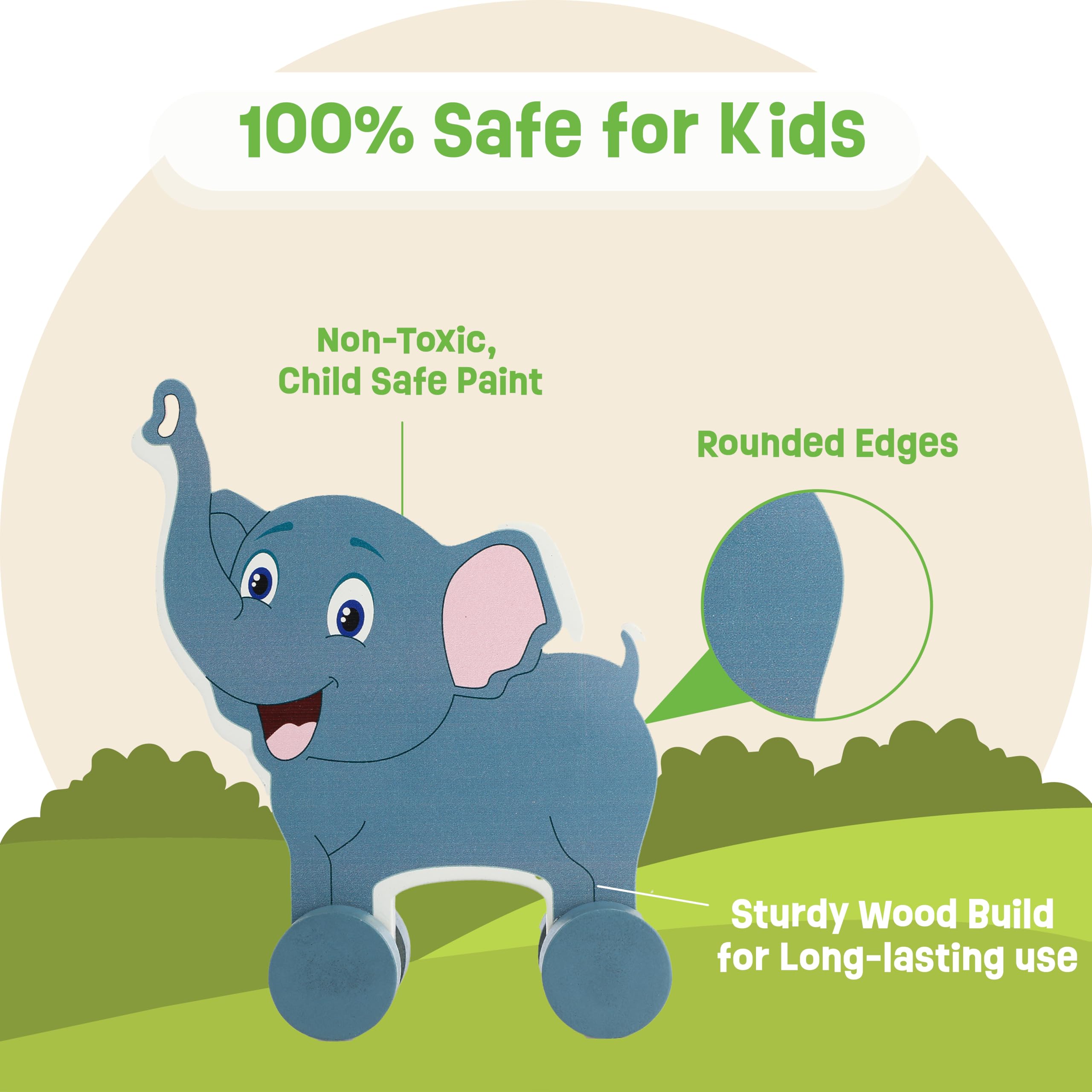Babbles Jungle Safari Wooden Animal Wheel Toys for Kids, Premium Push & Roll Toys for Toddlers 1-3 Years, Promotes Motor Skills, Imaginative Play, Storytelling (Animals) 3