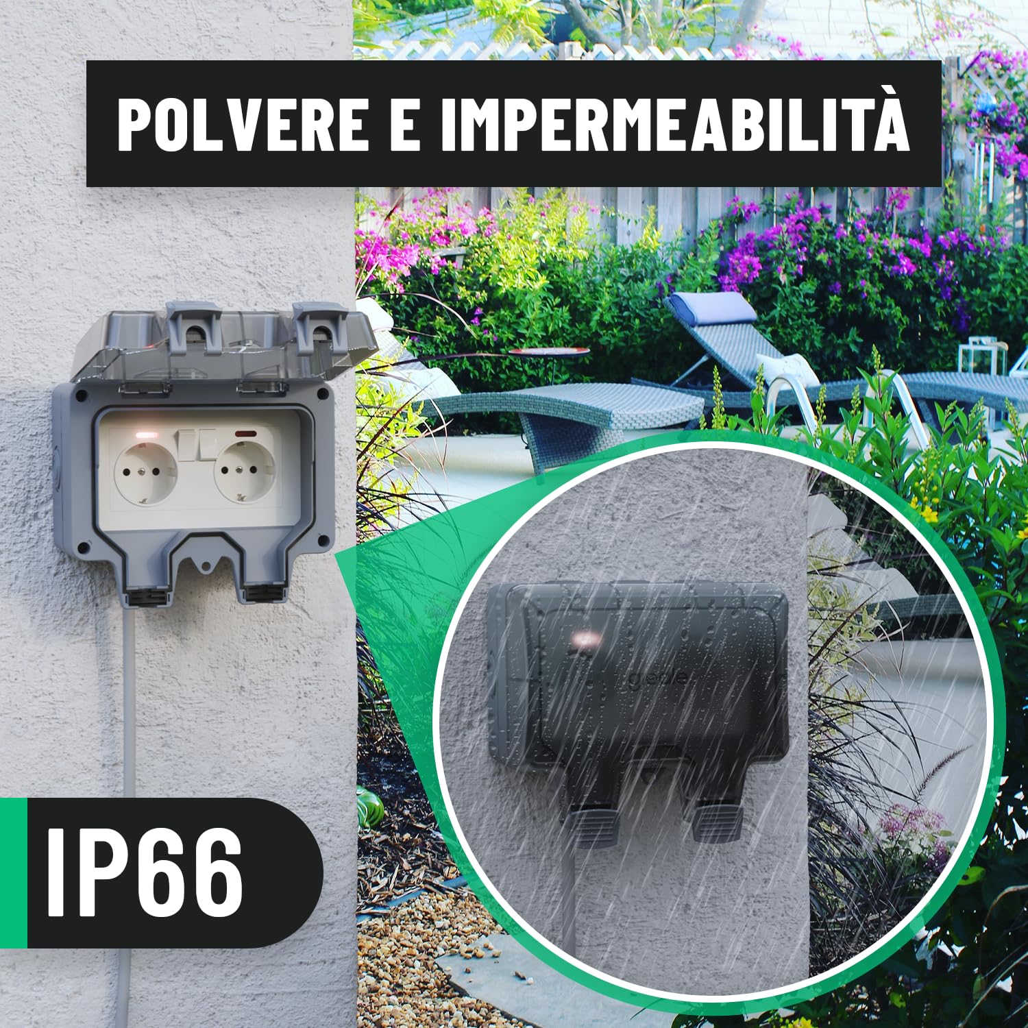 greate presa esterna impermeabile con interruttore - Presa elettrica esterno IP66 - Presa da esterno impermeabile, presa elettrica da esterno, scatola presa elettrica esterna, presa esterno