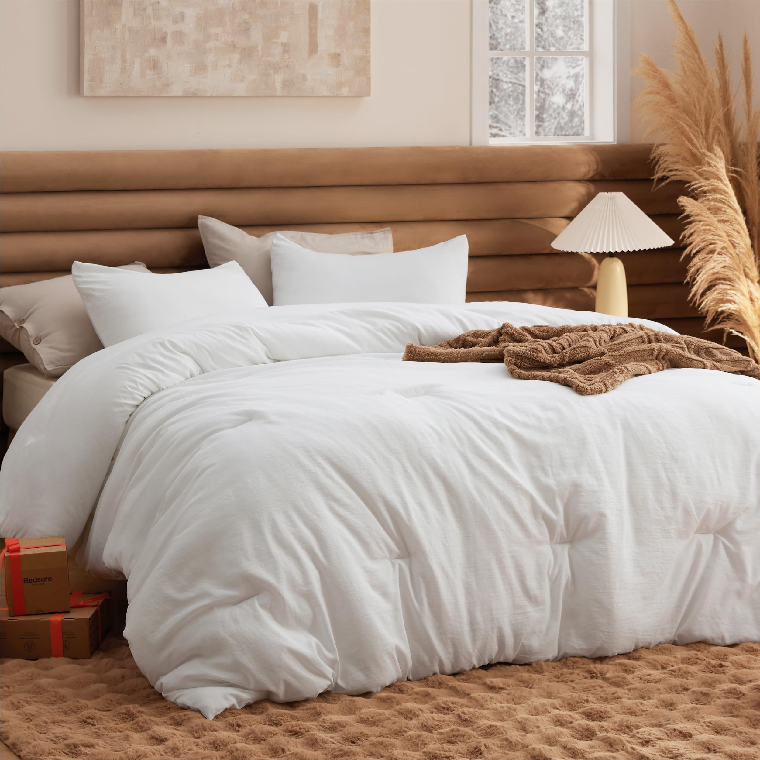 Bedsure King Comforter Set Prewashed Soft Bedding Set 3Pcs White 104"x90" | GentleSoft, Built to last, all season, bedding, comforter set, warm yet lightweight, gift choice, OEKO-TEX