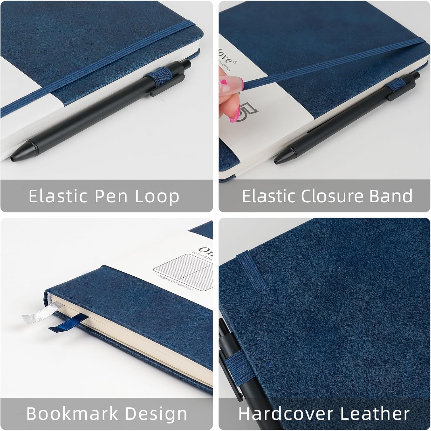 Notebooks Journal for Women Men 24 Pack Bulk Leather Hardcover with Pen Holder A5 160 Pages 100 GSM Thick Paper for Work School Lined Navy Blue