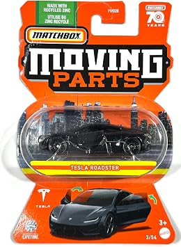 Matchbox - Moving Parts - 2023 - Tesla Roadster - Black - 3/54-70 Years - Mint/NrMint - Ships Bubble Wrapped in a Box with Fill