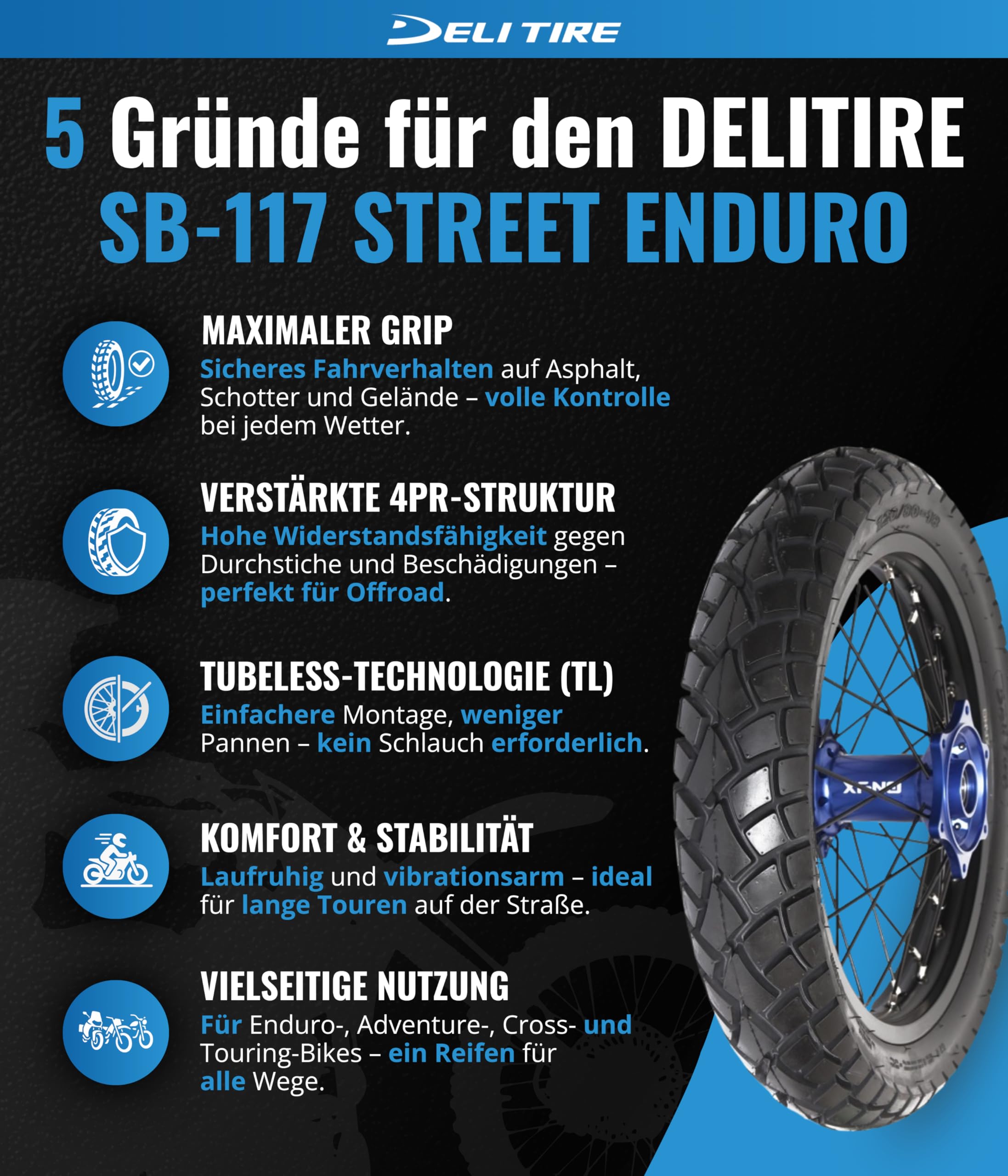 deli Pneu Street Enduro SB-117 140/70-17 TL pour toute l'année