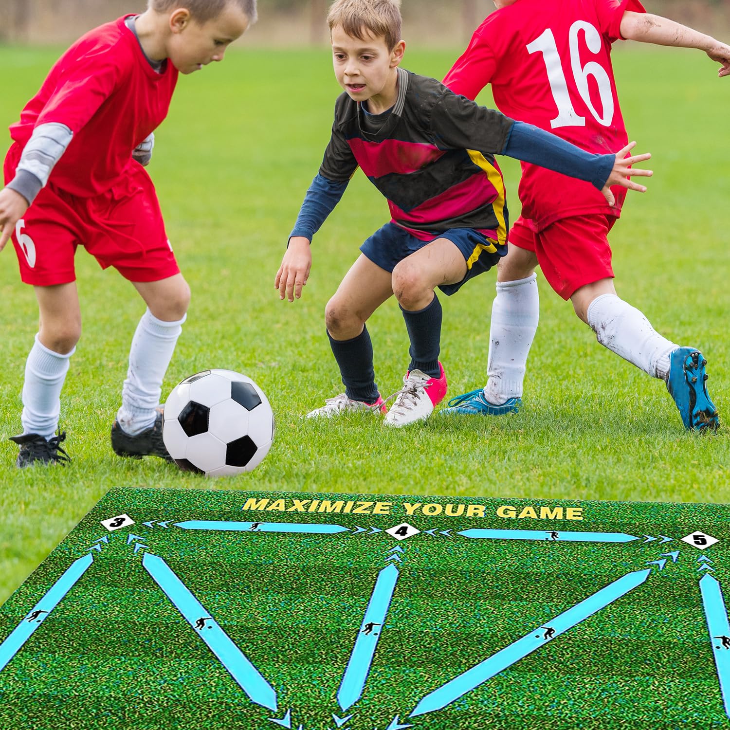 Tappetino antiscivolo per allenamento calcistico, 60 x 90 cm, grande tappetino da calcio per controllo del dribbling, tappetino sportivo per bambini, adulti, per interni (blu)