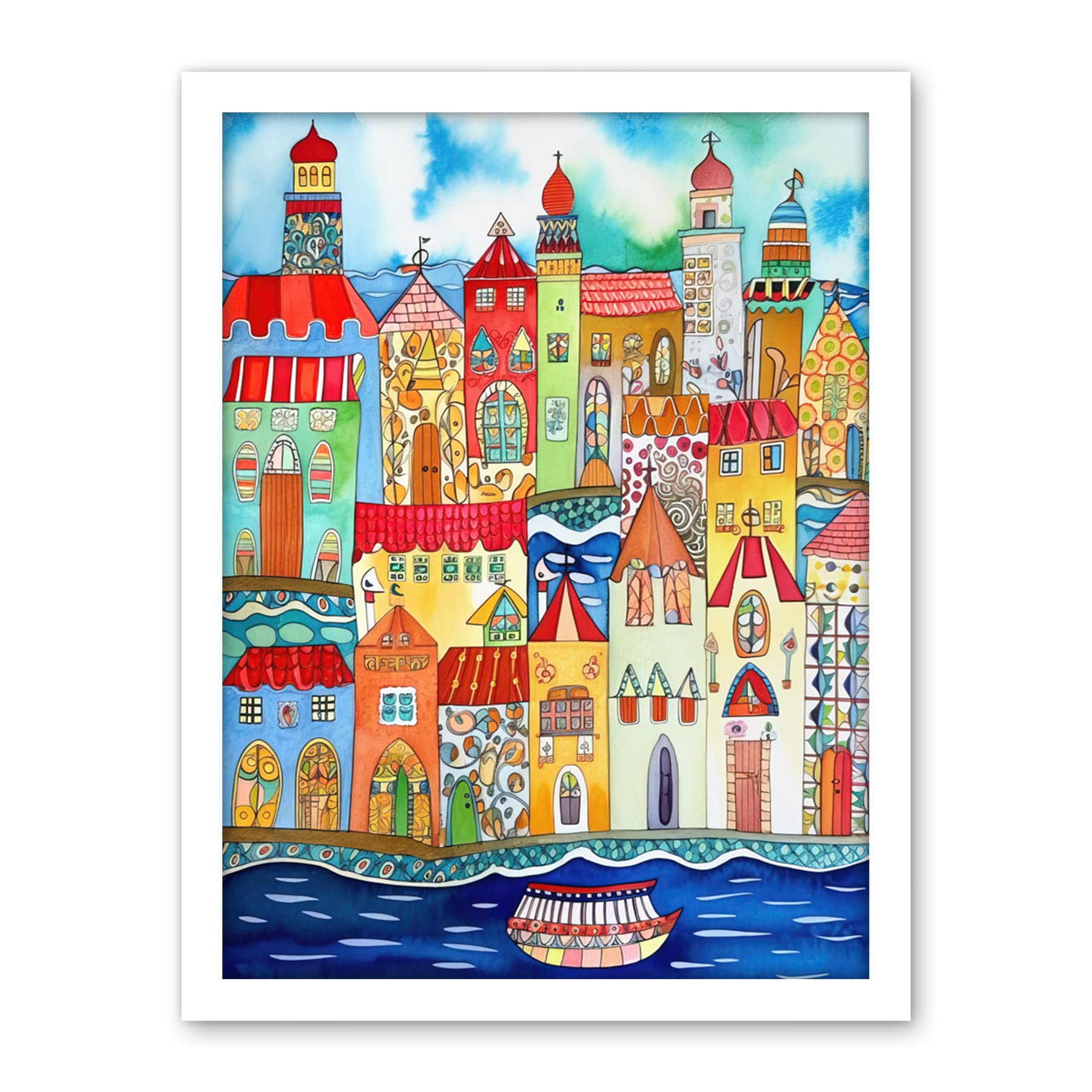 Artery8 Tangier Morocco Folk Art Artwork Framed Wall Art Print 18X24 Inch