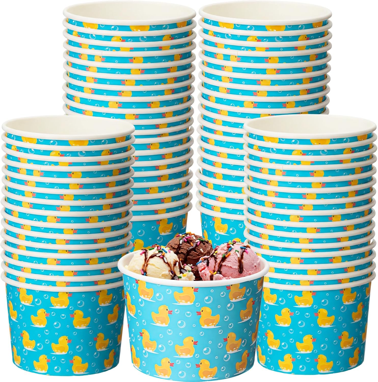 Funnymoom 50 Pack Rubber Duck Ice Cream Cups 9 oz Yellow Duck Disposable Dessert Bowls Paper Soup Bowls Bubble Bath Rubber Ducky Snack Cups for Hot or Cold Food for Baby Shower Birthday Party Supplies