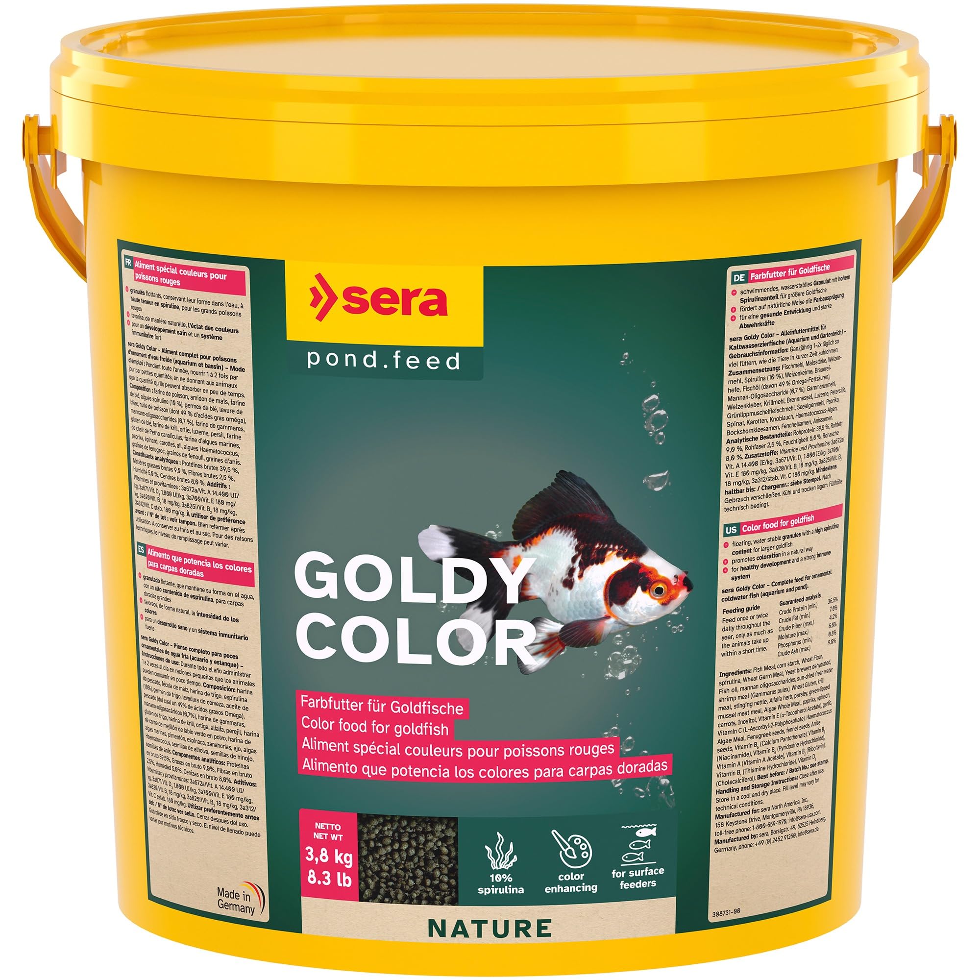 sera Goldy Color 10 L | alimento Que Potencia los Colores para Carpas Doradas | granulado Flotante, Que Mantiene su Forma en el Agua | con un 10% de espirulina | favorece la Intensidad de los Colores