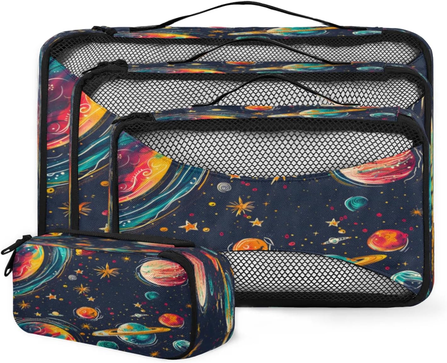 Packing Cubes for Travel, Cartoon Space Planets Travel Luggage Packing Organizers for Women Men, Large Custom Toiletries Bag for Cosmetics Toiletries, Starry Sky