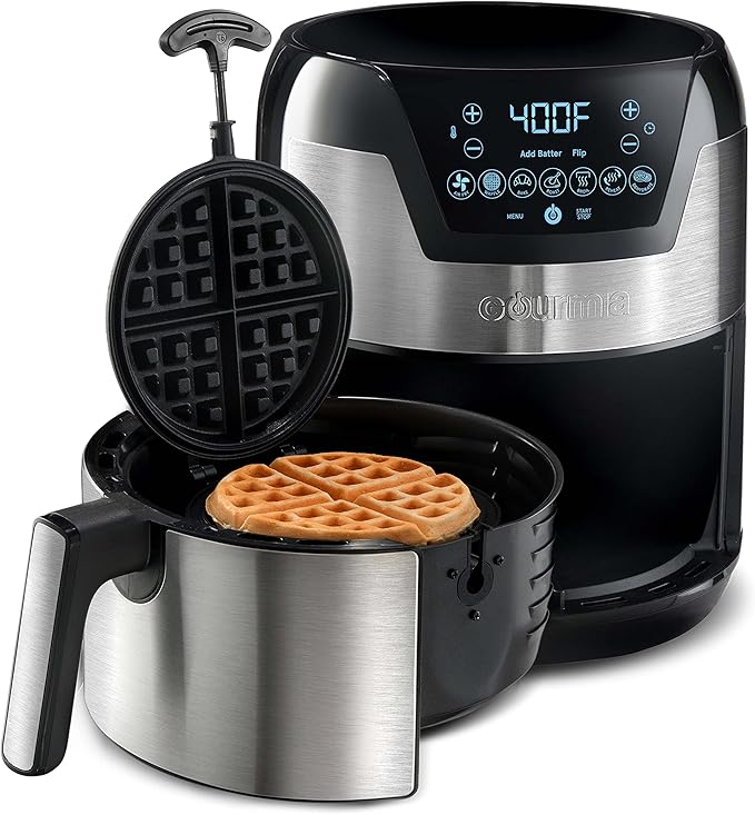 Gourmia 5-quart air fryer with waffle maker attachment