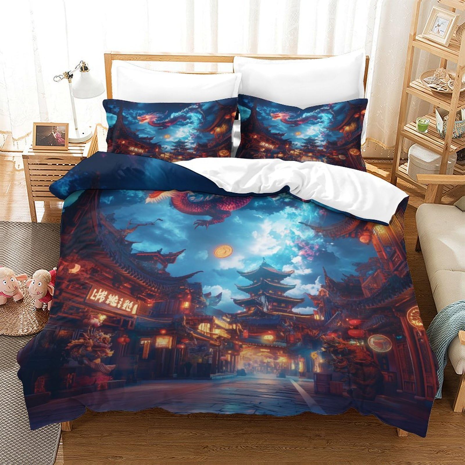 Housse de couette crâne 3D en microfibre 228x228 cm avec taie