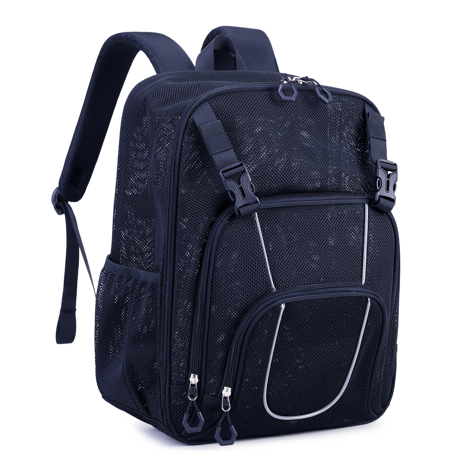 Large Heavy Duty Mesh Backpack for School Travel Beach Work Heavy-Duty Mesh Backpack with organizer (Black) – WlackandBhite main image 3