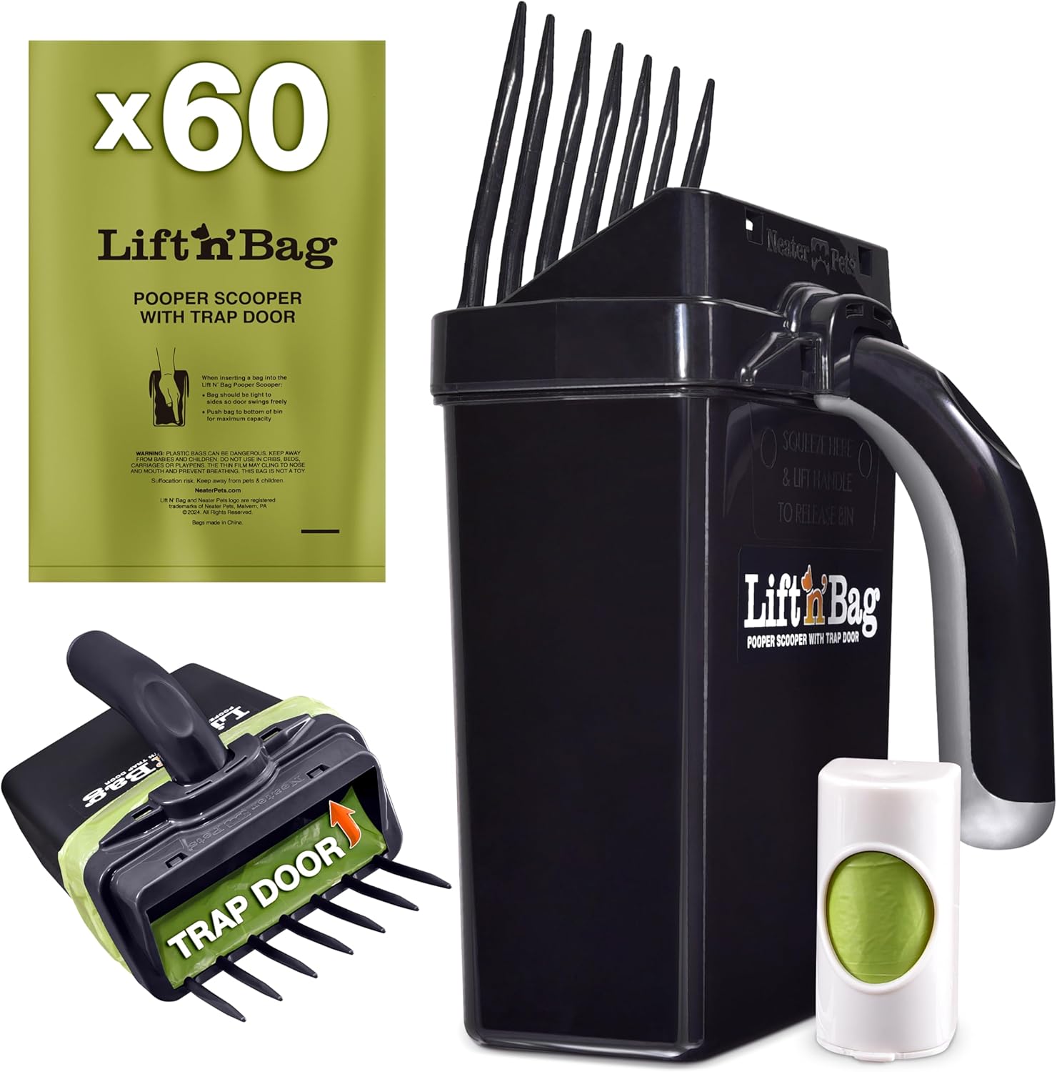 Neater Pets Carry N’ Bag Lure Door Canine Pooper Scooper with Bag Attachment for Small to Giant Breeds – 60 Refill Baggage – Heavy Obligation Canine Poop Scooper for Yard & Walks, One-Handed Operation, Direct to Bag