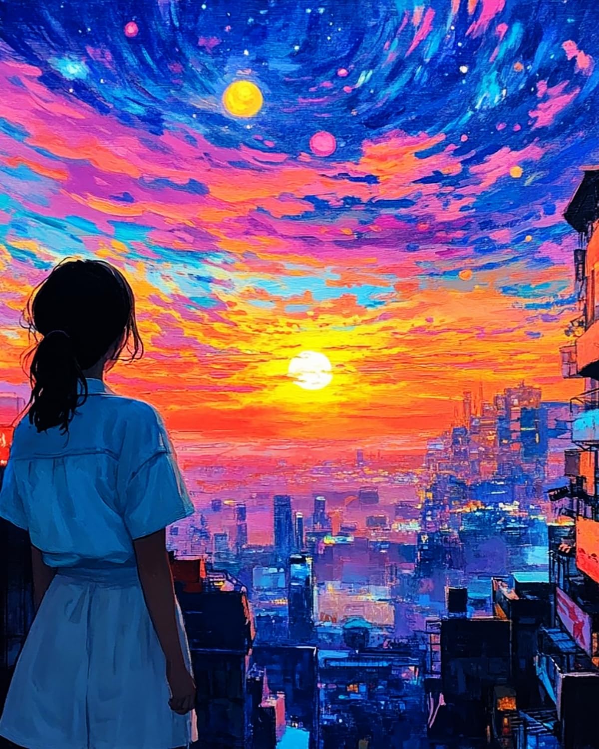 Liubaishi Multicolour Paint By Numbers For Adults, Diy Acrylic Painting Kit, Sunset Over The City Of Stars, 40X50 Cm Canvas With Brushes