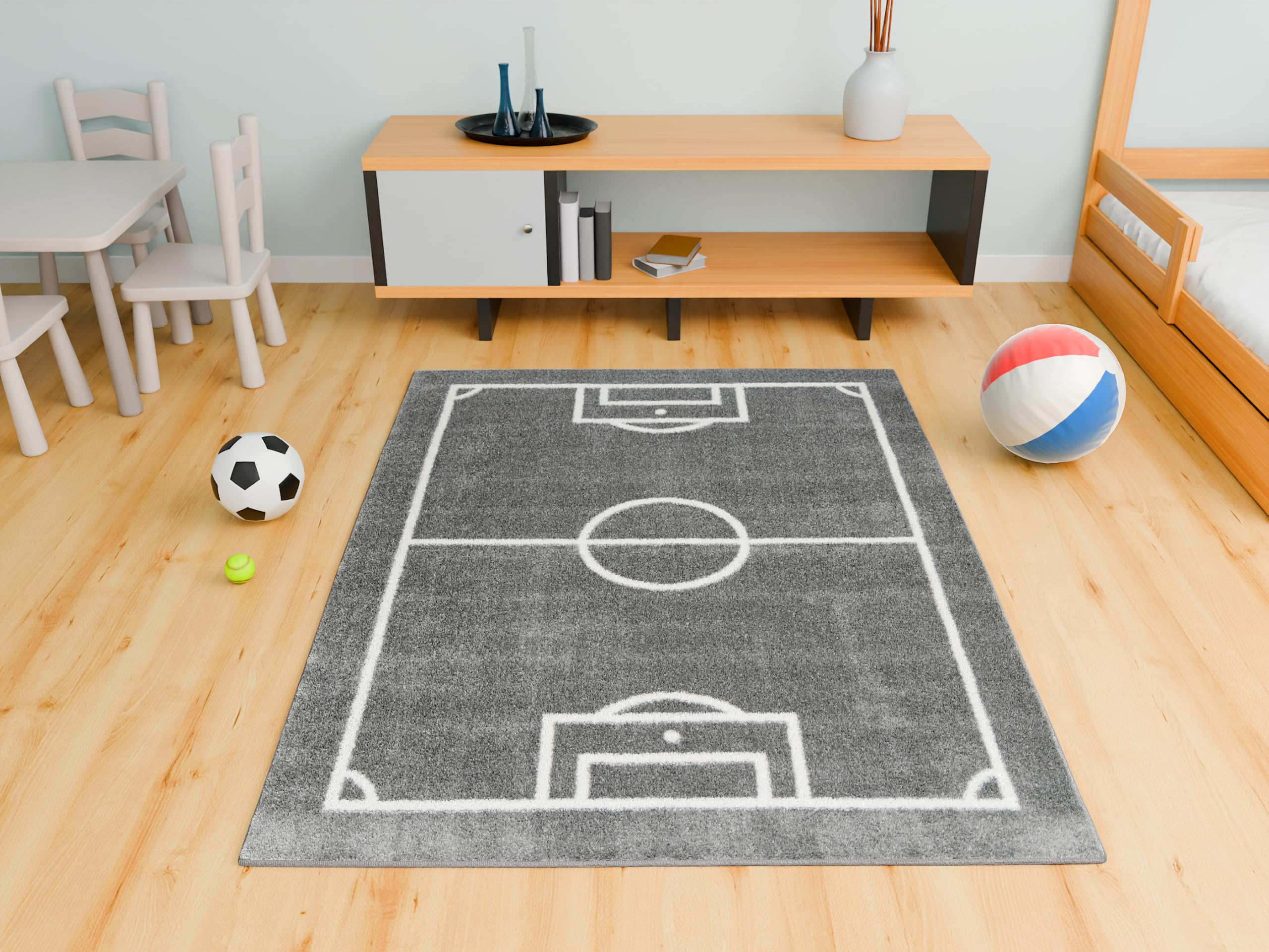 Lima rechteckig Grau Kids Carpet Feld, Fußball 140x190 cm, Kinderzimmer, Kurzflor Teppiche Jungen, Spielteppich Kinder Babyzimmer Tepich, Teppich Schlafzimmer,Teppiche Gegend, Wohnzimmerteppich
