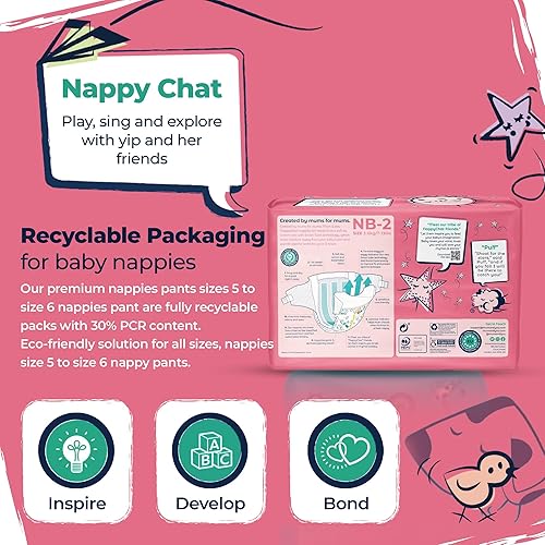 Miniatura 4 de M&Y Pañales ecológicos Nappychat Premium Performance, tamaño 2 (44 pañales), tecnología Smart Tube. Protección contra fugas. 100% reciclable.