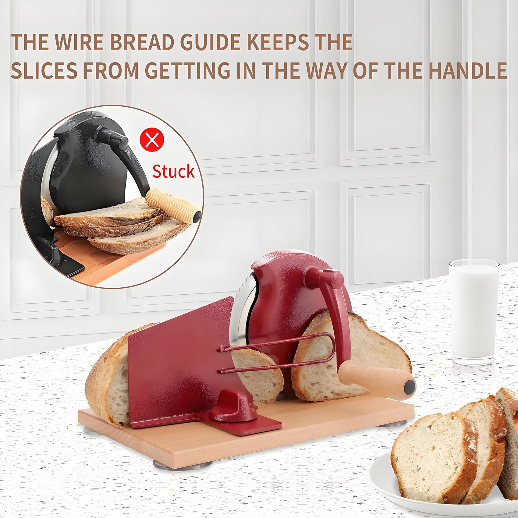 Affettatrice manuale per pane a manovella, con lama in acciaio inox, spessore regolabile da 0 a 2,3 cm per fette uniformi, ideale per cucina e uso domestico