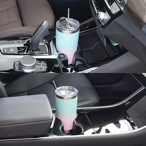 Vista 21 de WETOWETO - Vaso térmico de acero inoxidable de 20 onzas con mango, taza de café con 2 tapas y 2 pajillas, doble pared con aislamiento al vacío, vaso