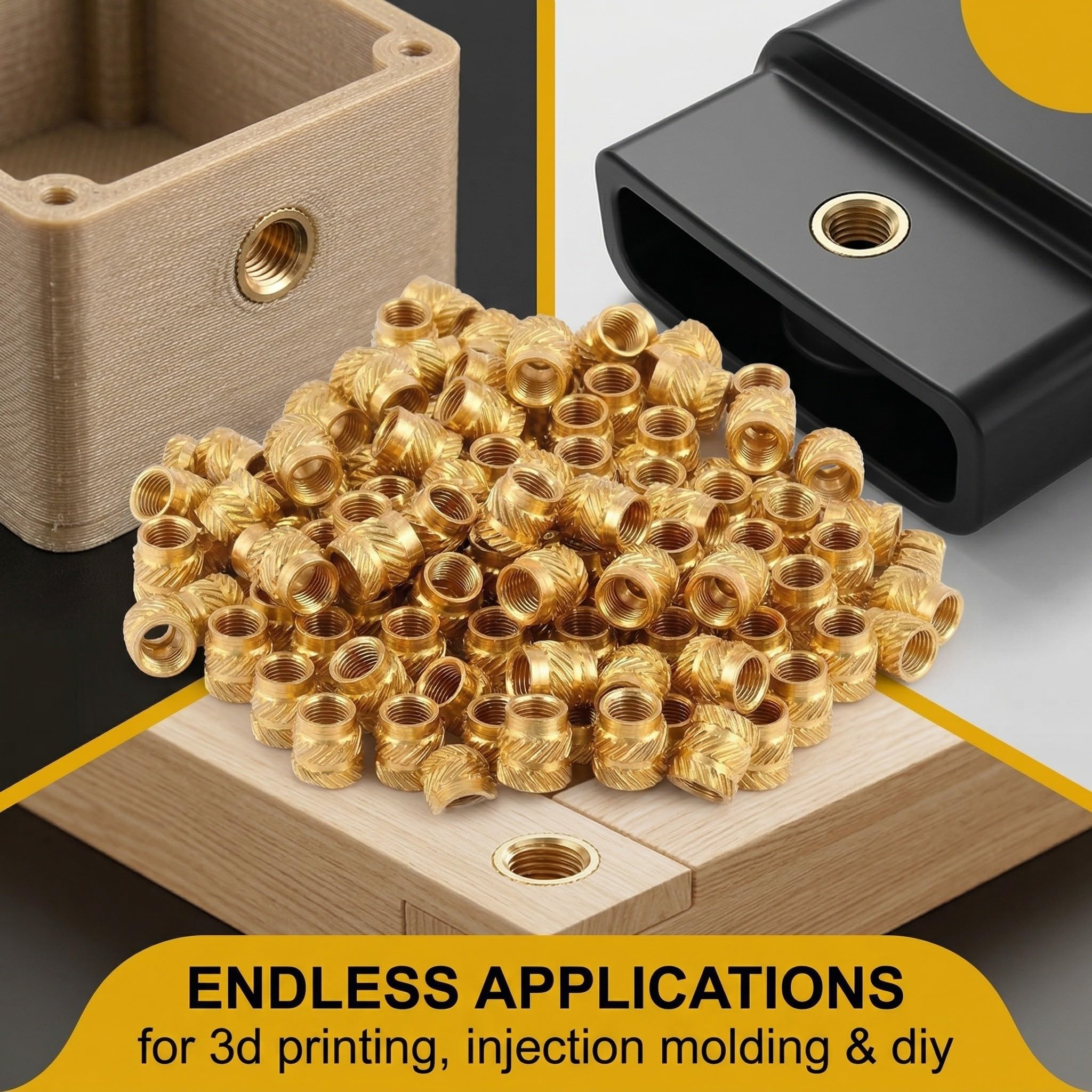 Inserti Filettati Stampa 3D M4 4Mm 100 Pezzi Ottone Oro Termofissati Zigrinati