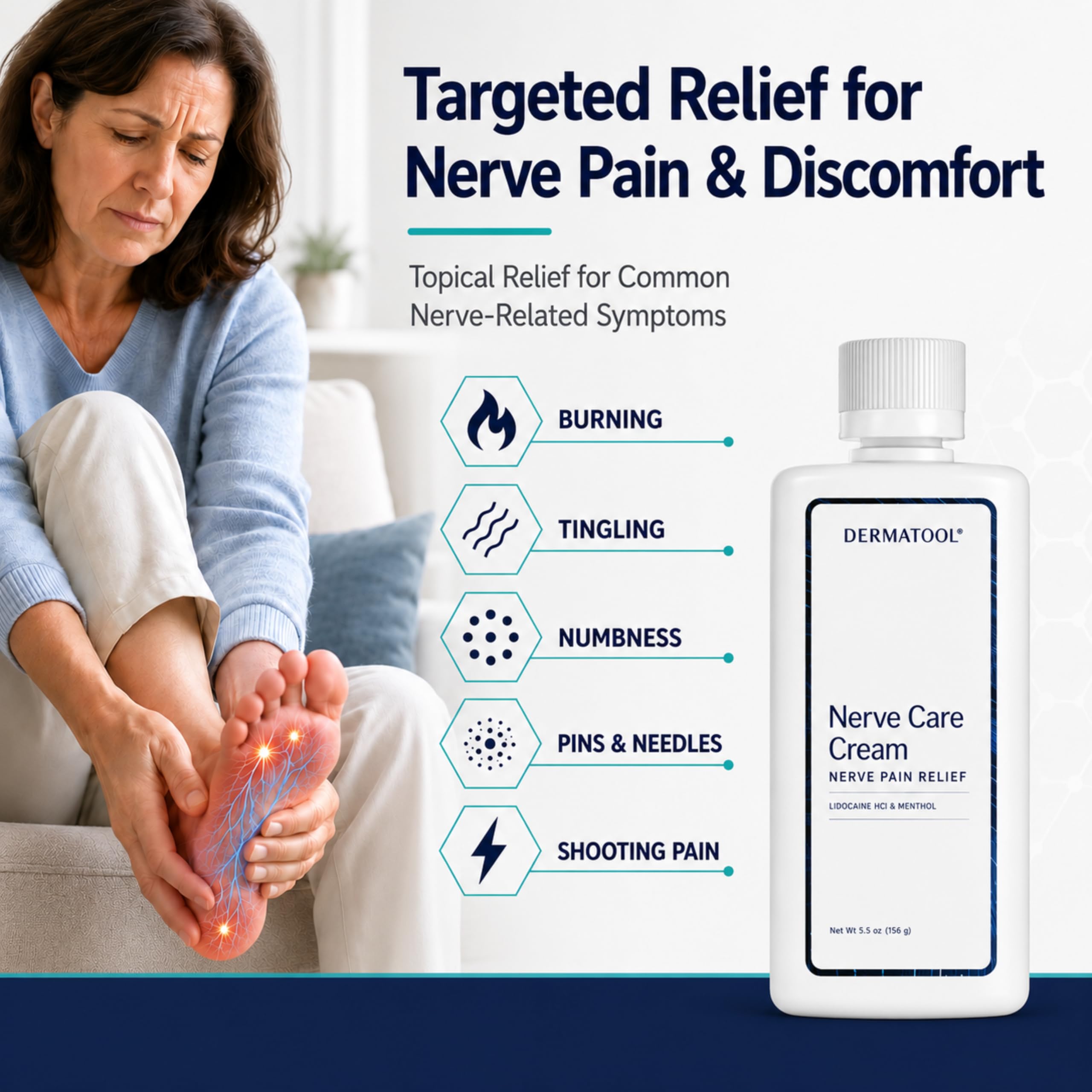 DERMATOOL Nerve Pain Relief Neuropathy Cream with Lidocaine and Menthol for Toes, Feet, Fingers, Hands, Legs & Arms - Nerve Pain Relief Cream - Soothing Relief Formula - Foot Neuropathy Care — Amazon image 2